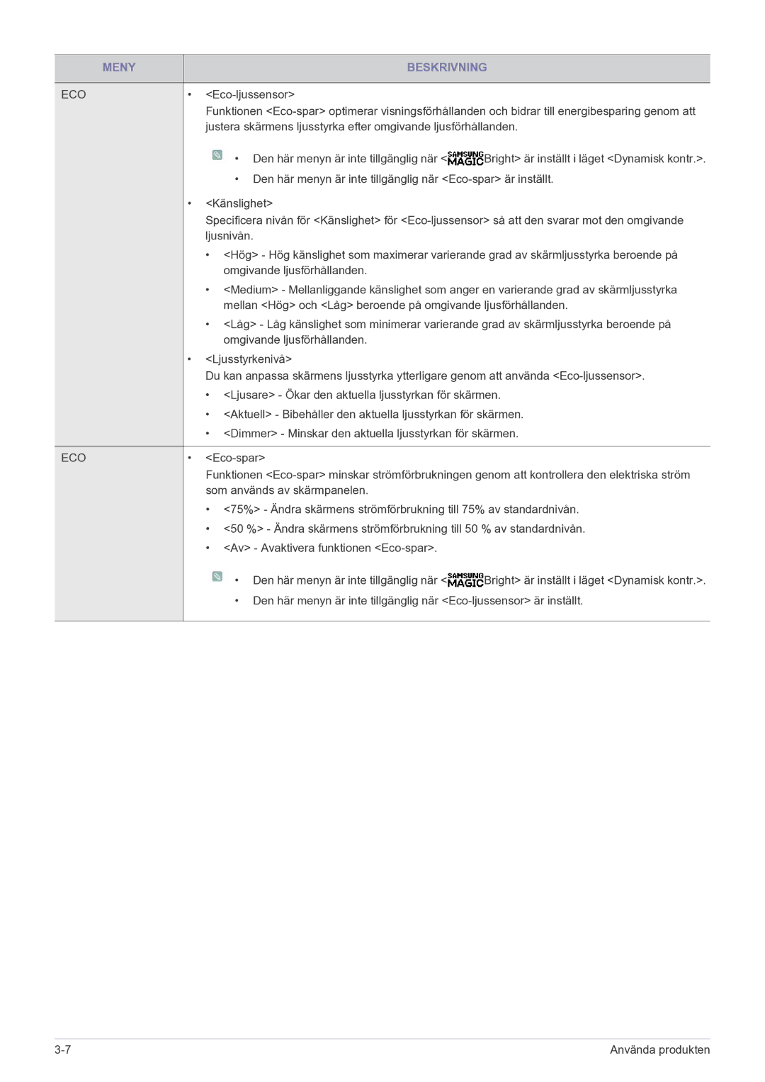 Samsung LS27A550HS/EN manual Justera skärmens ljusstyrka efter omgivande ljusförhållanden 