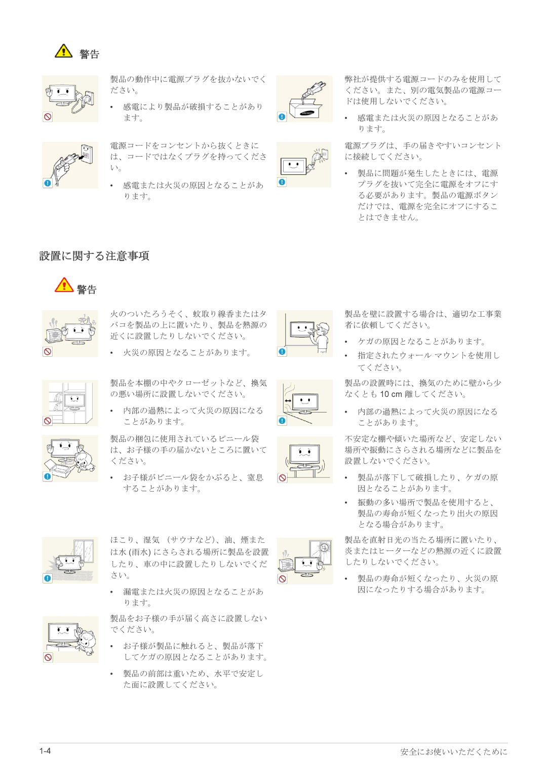 Samsung LS23A550HSH/XJ, LS27A550HSH/XJ, LS20A550HSH/XJ manual 設置に関する注意事項 