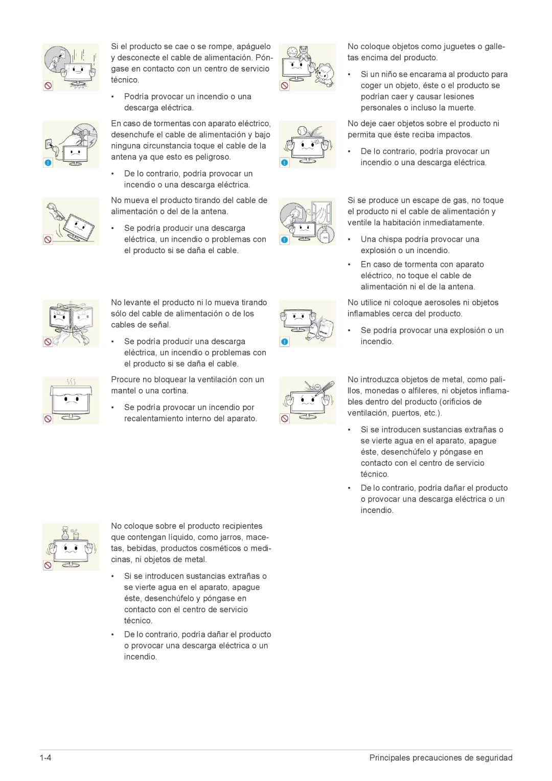 Samsung LS27A550HS/EN, LS27A550HS/ZN, LS23A550HS/EN, LS23A550HS/ZN manual Principales precauciones de seguridad 