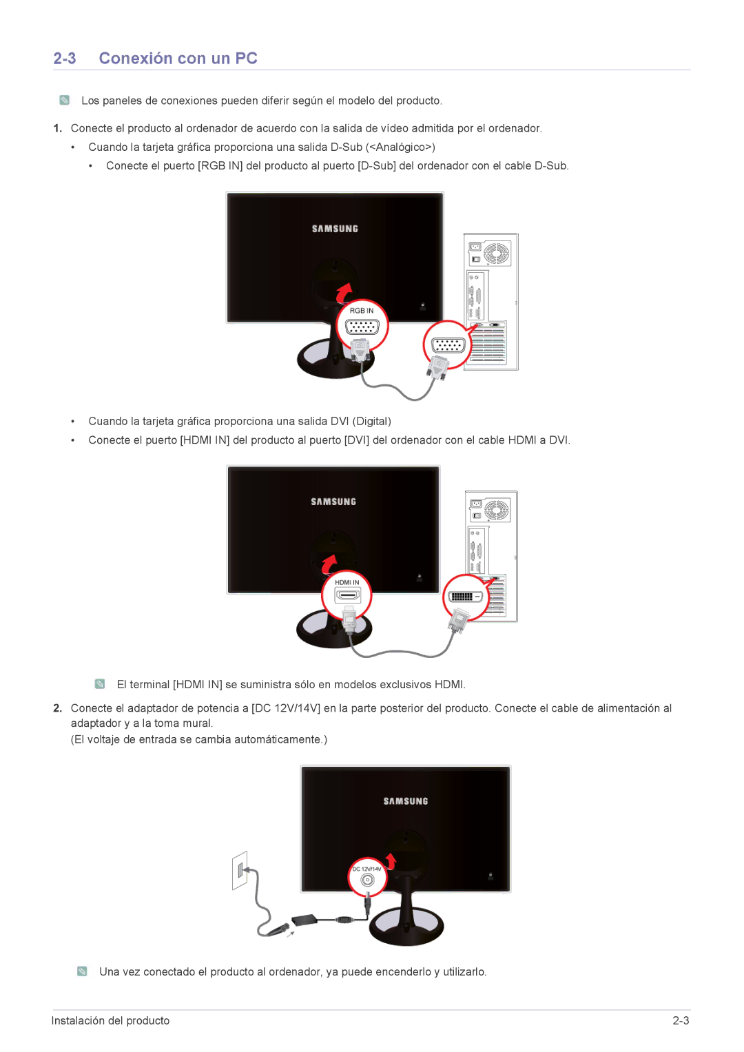 Samsung LS23A550HS/EN, LS27A550HS/ZN, LS27A550HS/EN, LS23A550HS/ZN manual Conexión con un PC 