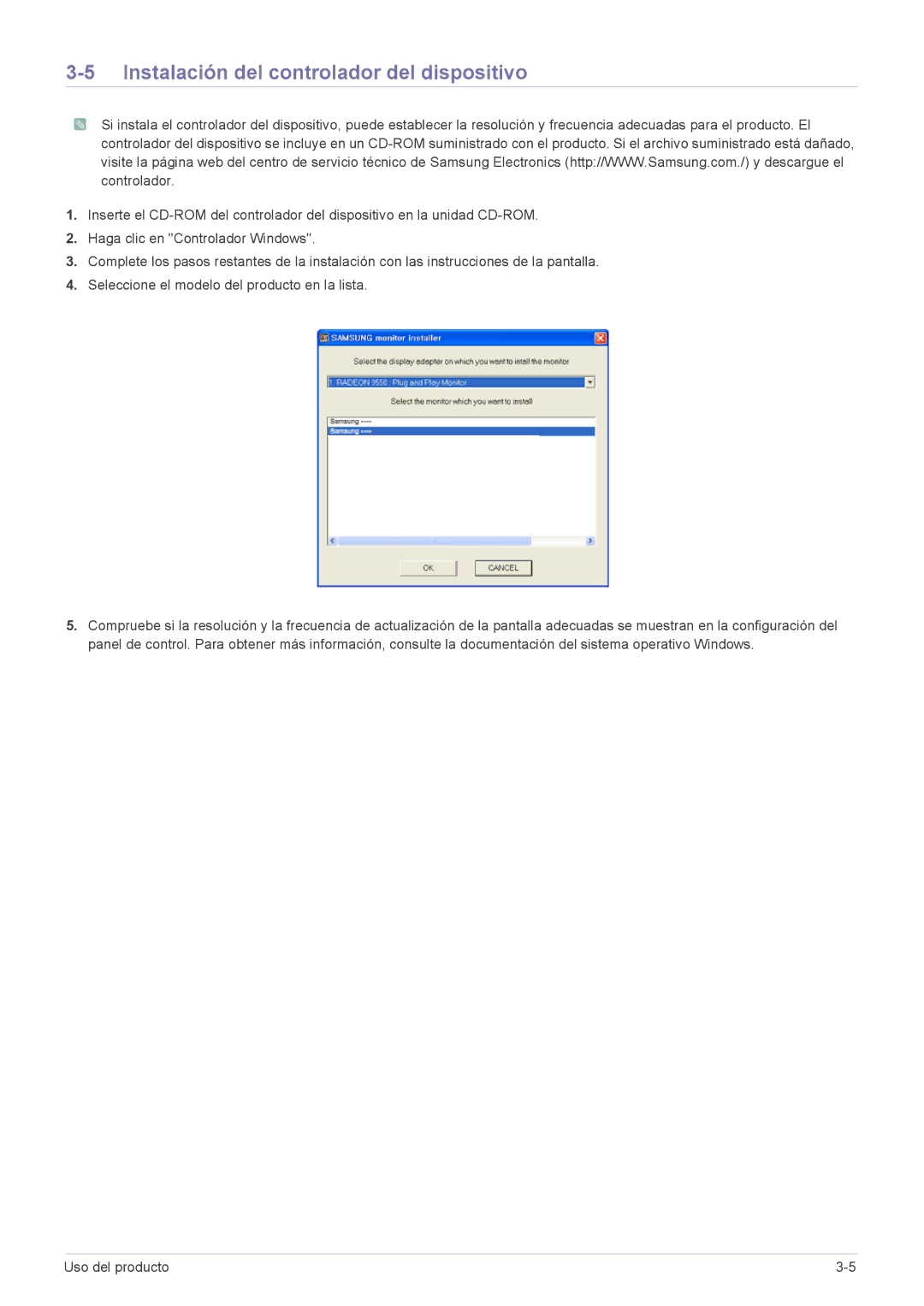 Samsung LS23A550HS/ZN, LS27A550HS/ZN, LS23A550HS/EN, LS27A550HS/EN manual Instalación del controlador del dispositivo 