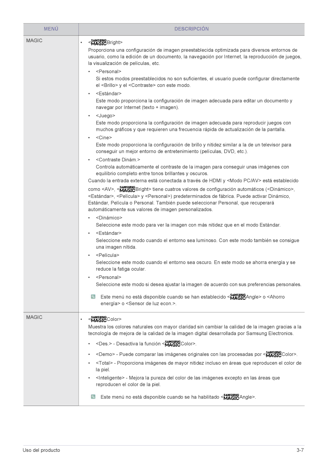 Samsung LS27A550HS/ZN, LS23A550HS/EN, LS27A550HS/EN, LS23A550HS/ZN manual La visualización de películas, etc 