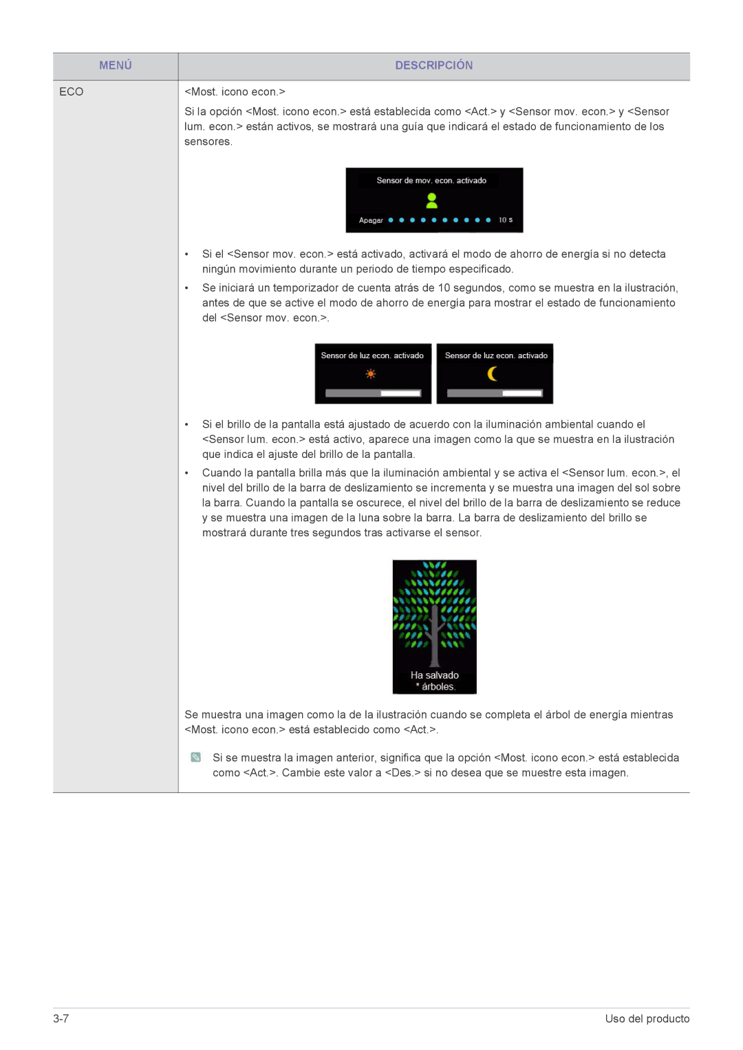 Samsung LS27A550HS/EN, LS27A550HS/ZN, LS23A550HS/EN, LS23A550HS/ZN manual Most. icono econ 