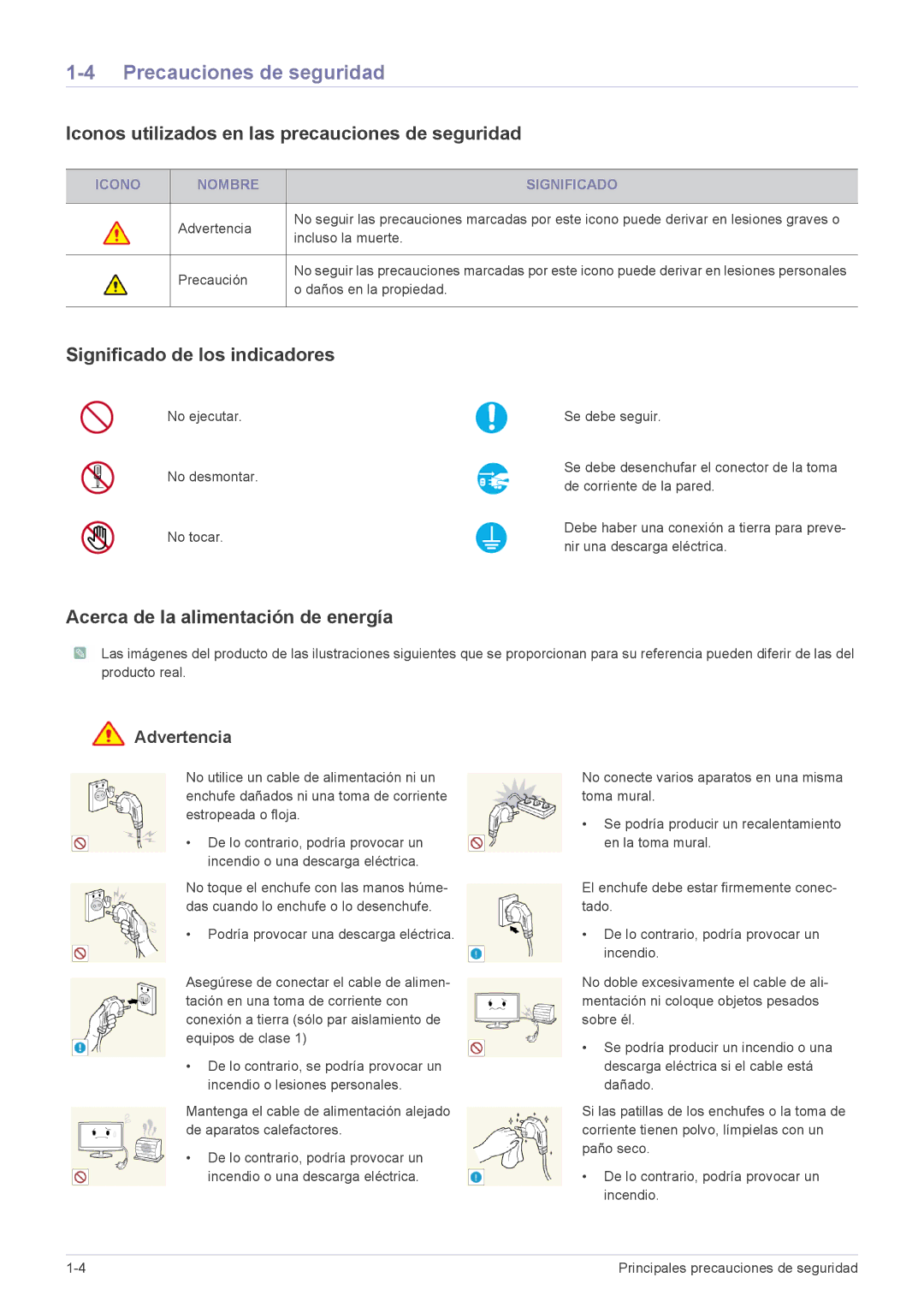 Samsung LS27A550HS/EN, LS27A550HS/ZN manual Precauciones de seguridad, Iconos utilizados en las precauciones de seguridad 