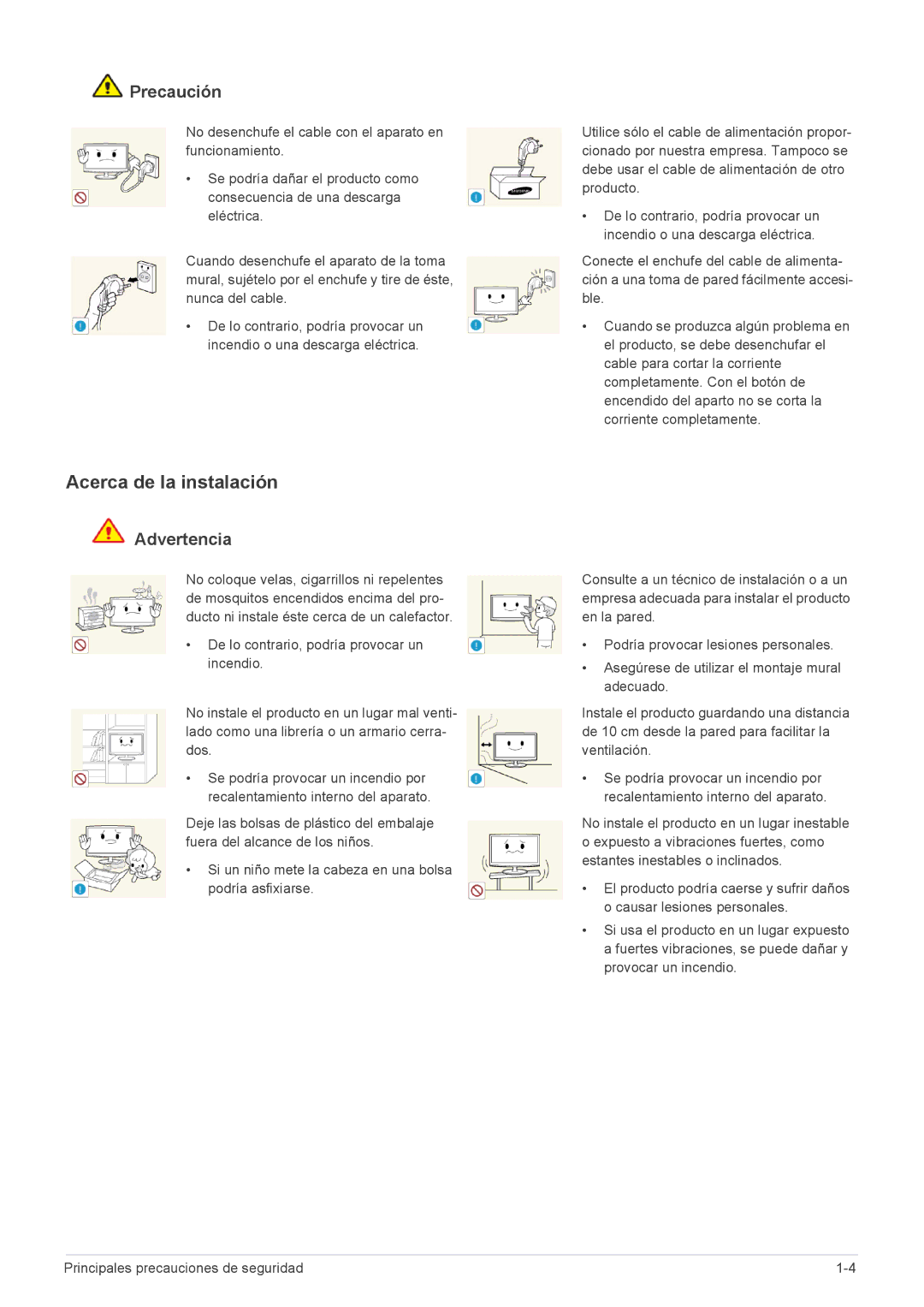 Samsung LS23A550HS/ZN, LS27A550HS/ZN, LS23A550HS/EN, LS27A550HS/EN manual Acerca de la instalación, Precaución 