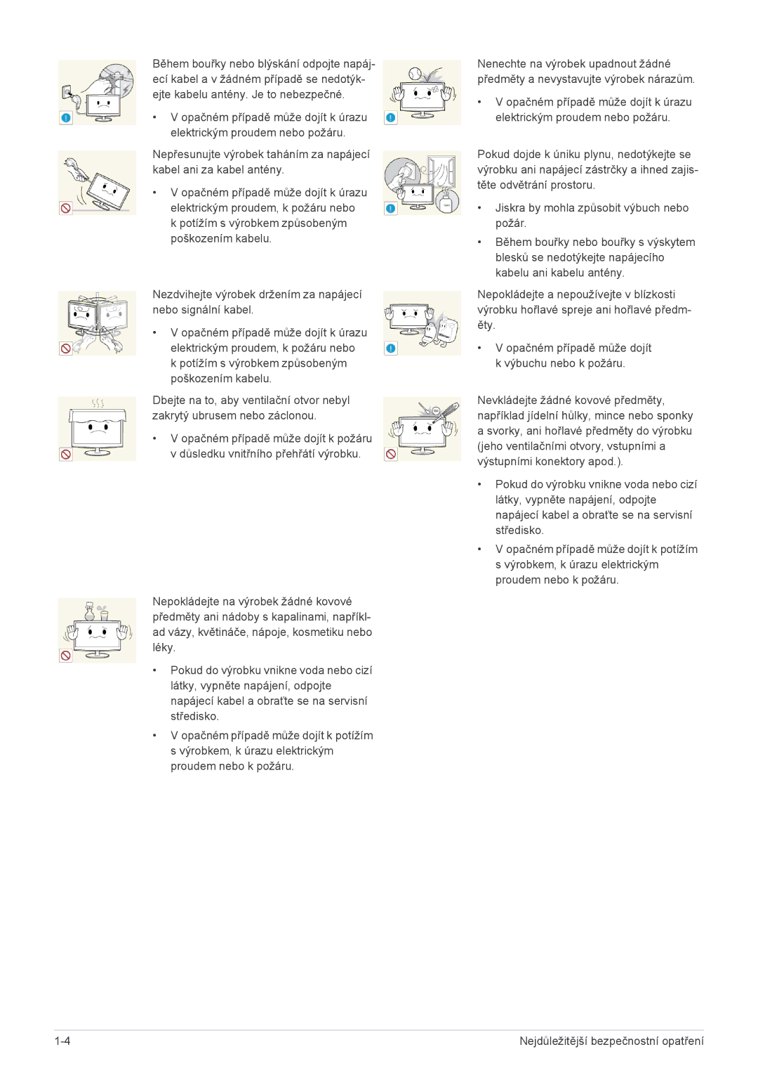 Samsung LS27A550HS/EN, LS27A550HS/ZN, LS23A550HS/EN, LS23A550HS/ZN manual Nejdůležitější bezpečnostní opatření 