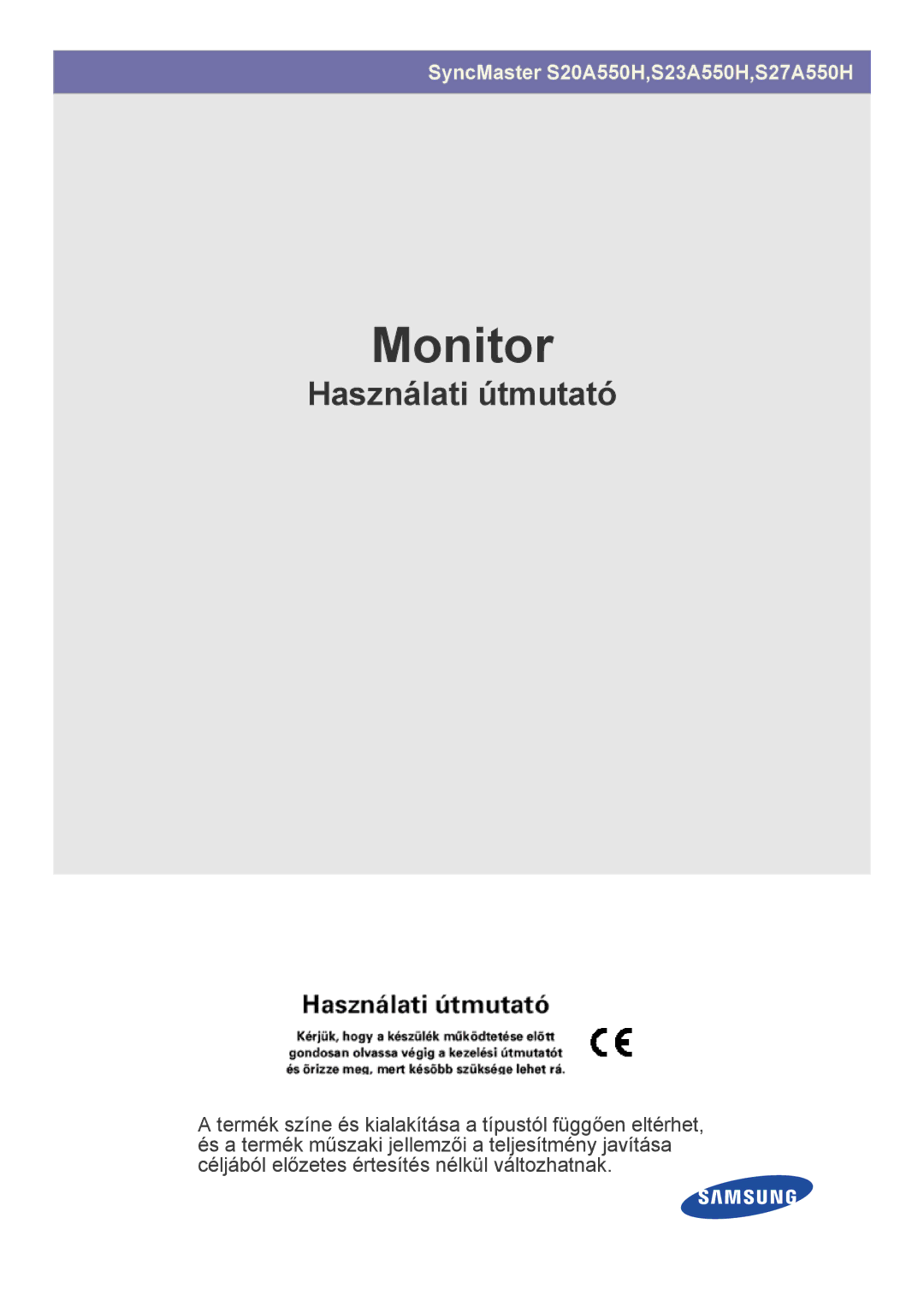 Samsung LS23A550HS/EN, LS27A550HS/ZN, LS27A550HS/EN, LS23A550HS/ZN manual Monitor 