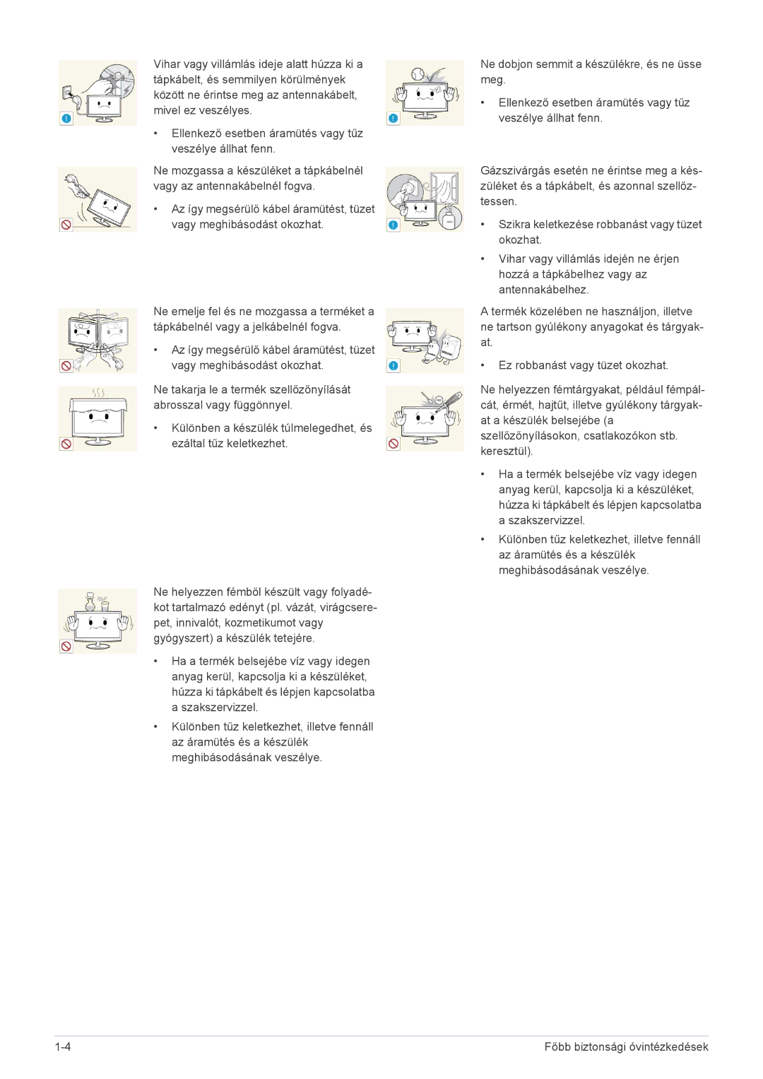 Samsung LS27A550HS/EN, LS27A550HS/ZN, LS23A550HS/EN, LS23A550HS/ZN manual Főbb biztonsági óvintézkedések 