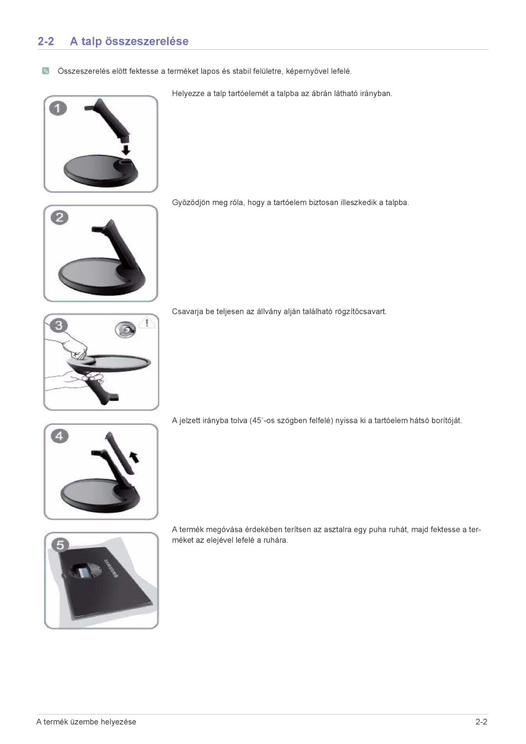 Samsung LS23A550HS/ZN, LS27A550HS/ZN, LS23A550HS/EN, LS27A550HS/EN manual Talp összeszerelése 