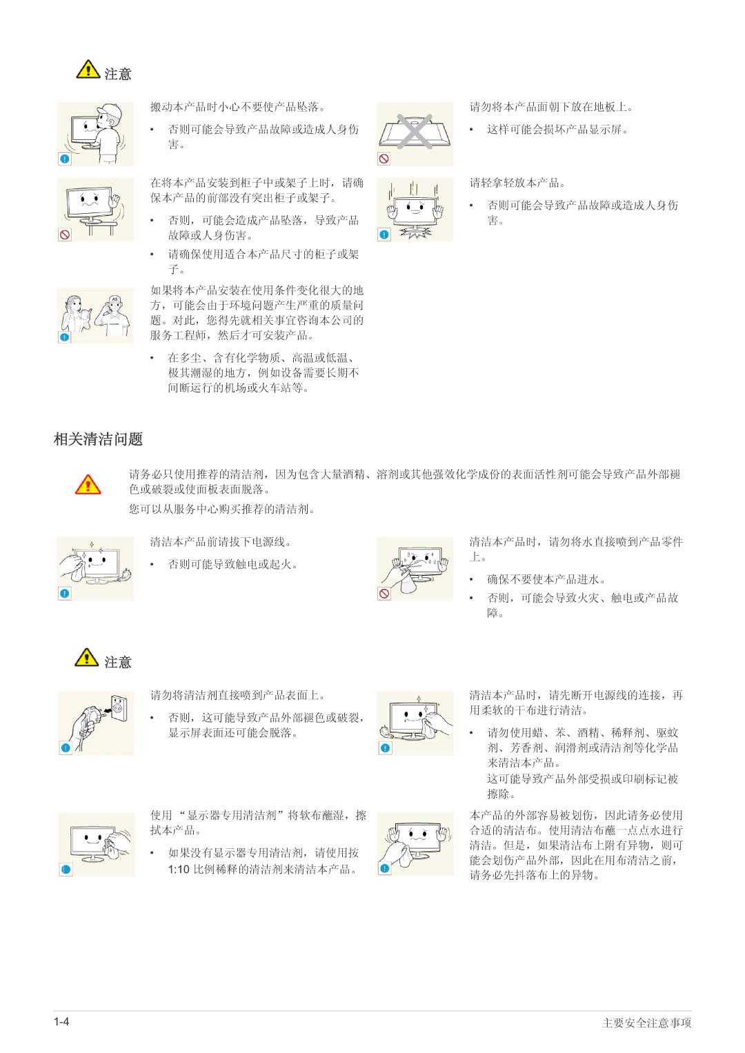 Samsung LS27A550HS/ZN, LS23A550HS/EN, LS27A550HS/EN, LS23A550HS/ZN manual 相关清洁问题 