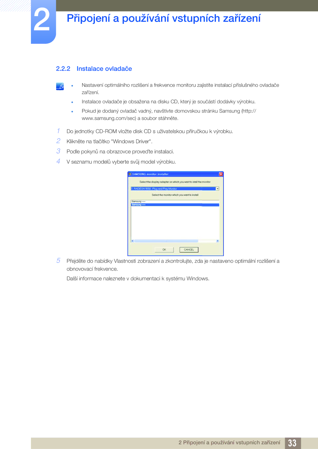 Samsung LS24A650DS/EN, LS27A650DS/EN, LS24A850DW/EN, LS27A650DE/EN manual Instalace ovladače 