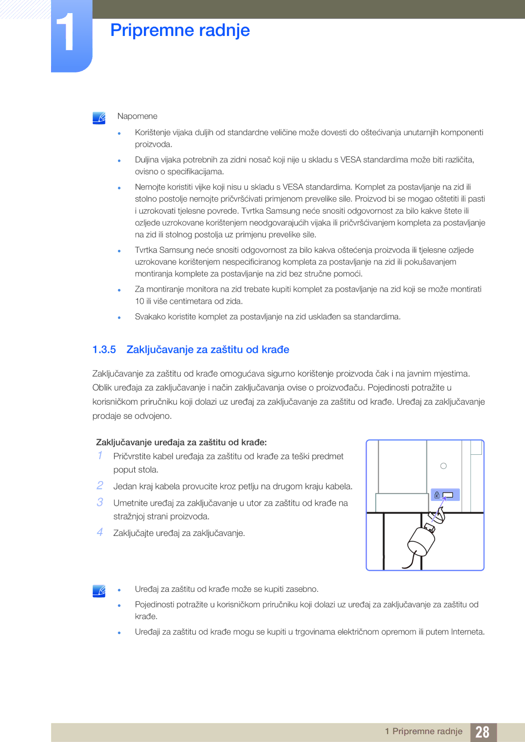 Samsung LS24A650DS/EN, LS27A650DS/EN, LS24A850DW/EN manual Zaključavanje za zaštitu od krađe 