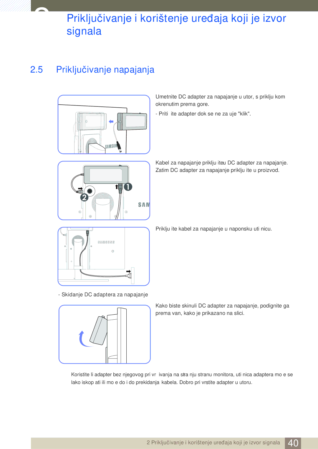 Samsung LS24A650DS/EN, LS27A650DS/EN, LS24A850DW/EN manual Priključivanje napajanja 