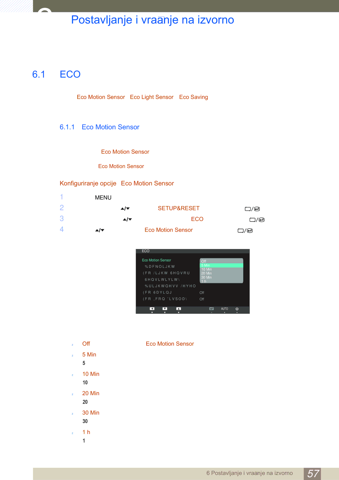 Samsung LS27A650DS/EN, LS24A650DS/EN Postavljanje i vraćanje na izvorno, Konfiguriranje opcije Eco Motion Sensor 