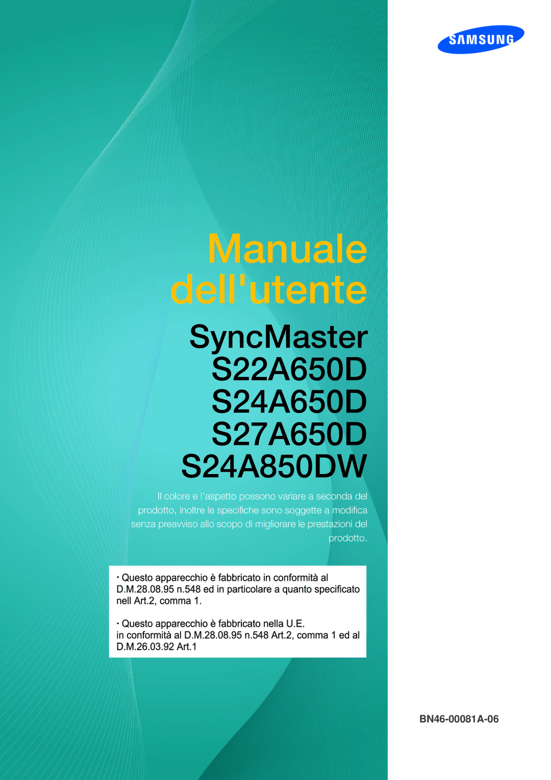 Samsung LS27A650DE/EN, LS27A650DS/EN manual Manuale dellutente 