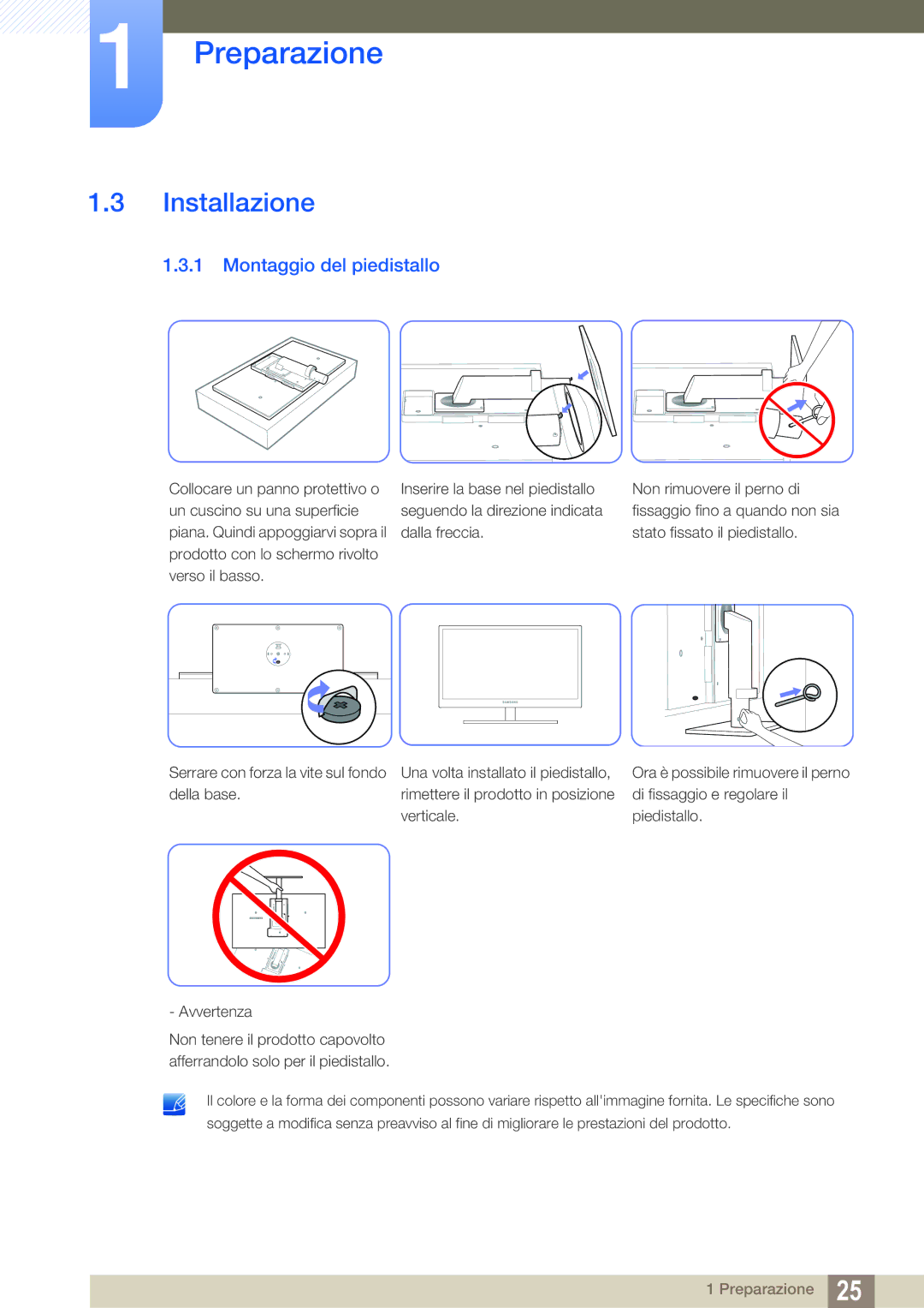 Samsung LS27A650DE/EN, LS27A650DS/EN manual Installazione, Montaggio del piedistallo 