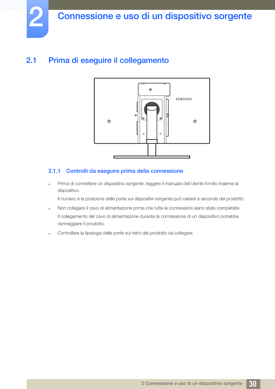 Samsung LS27A650DS/EN, LS27A650DE/EN manual Connessione e uso di un dispositivo sorgente, Prima di eseguire il collegamento 