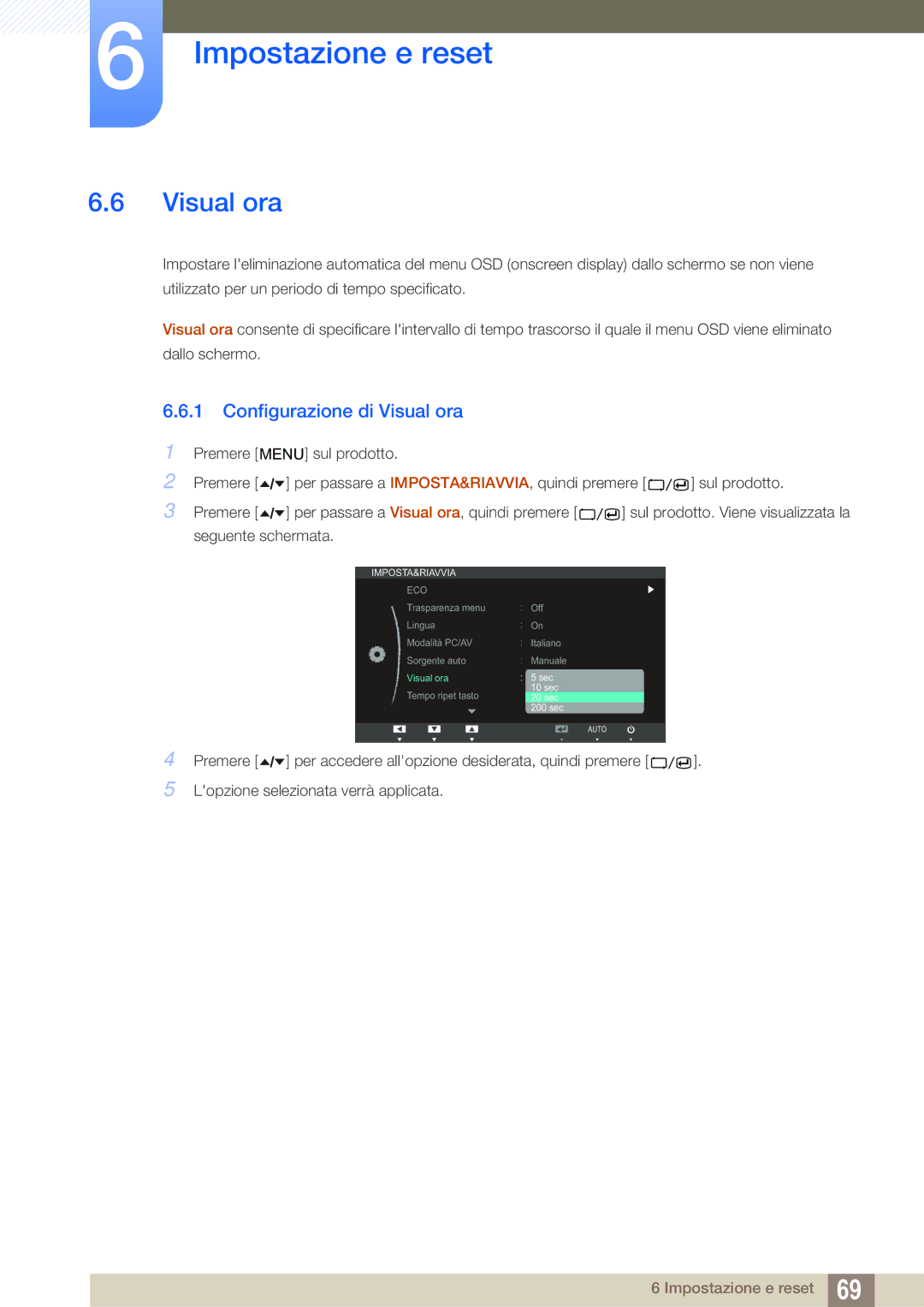 Samsung LS27A650DE/EN, LS27A650DS/EN manual Configurazione di Visual ora 