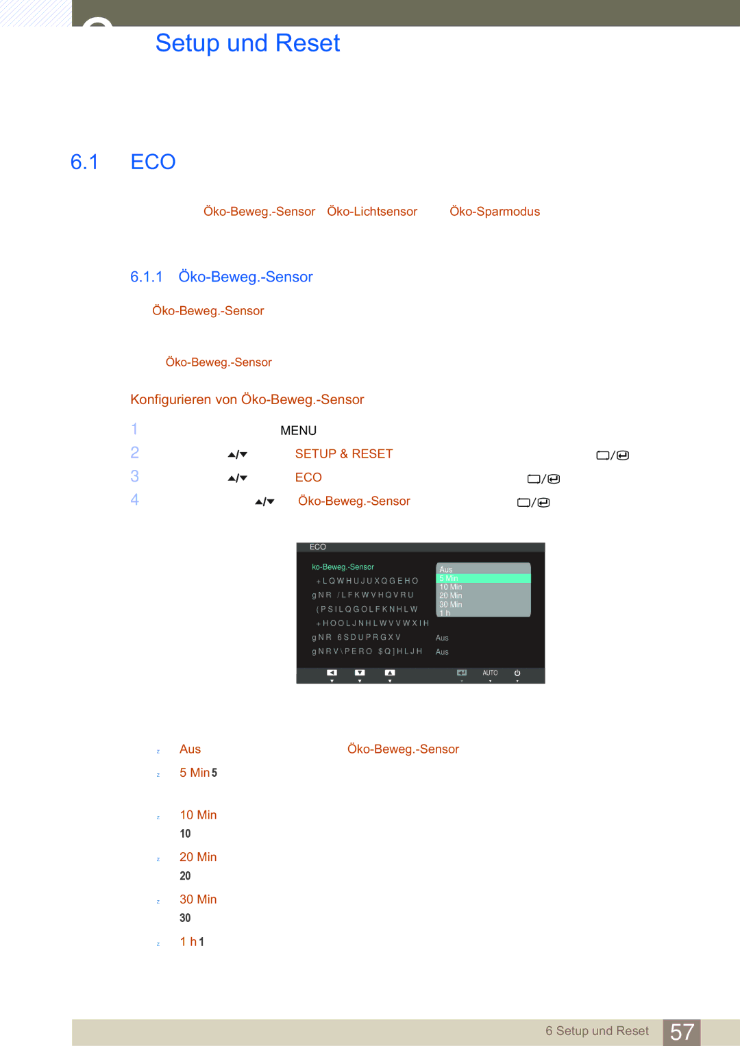 Samsung LS24A650DS/EN, LS27A650DSW/EN manual Setup und Reset, Eco, 1 Öko-Beweg.-Sensor, Konfigurieren von Öko-Beweg.-Sensor 