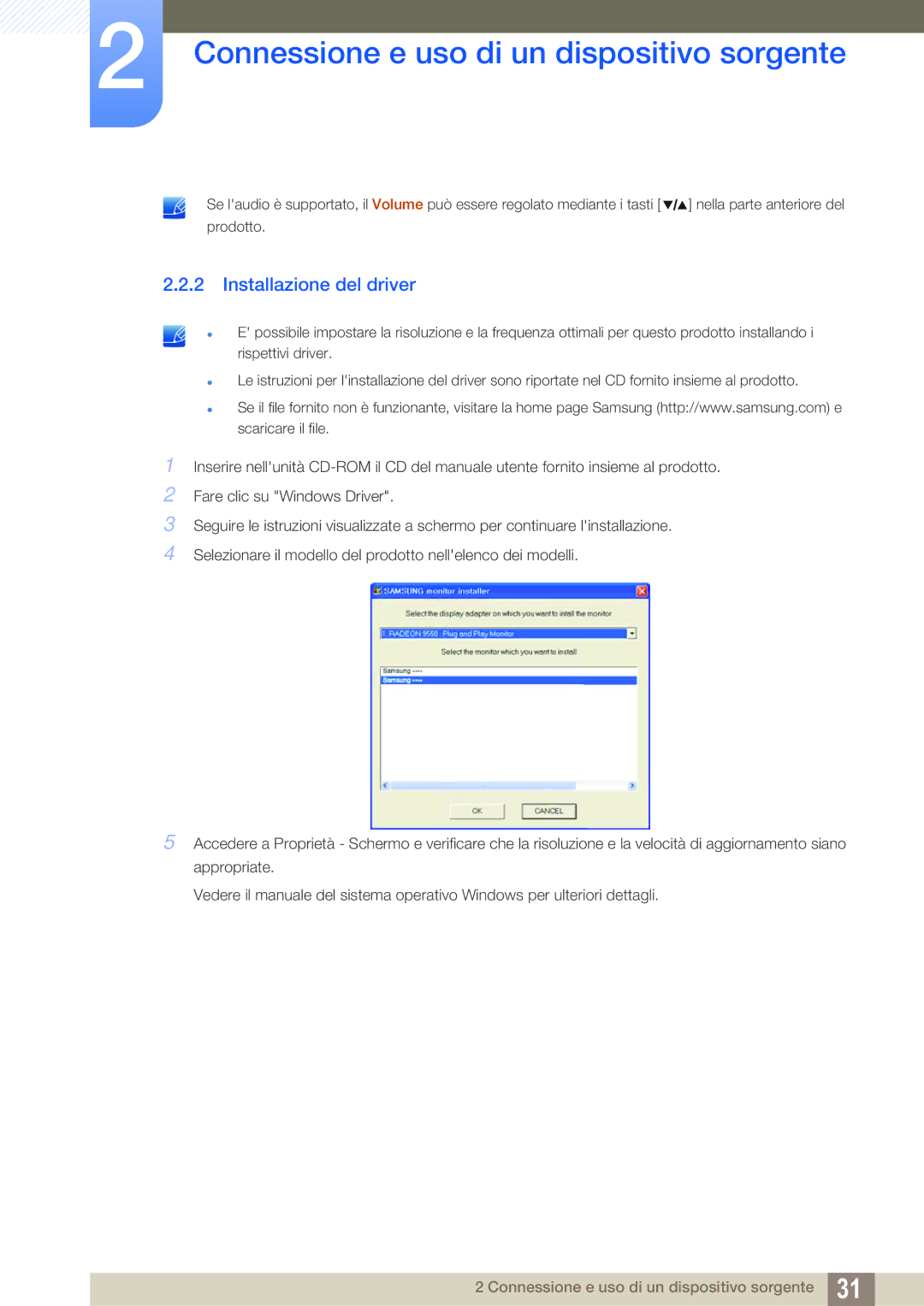 Samsung LS27A850DS/EN manual Installazione del driver 