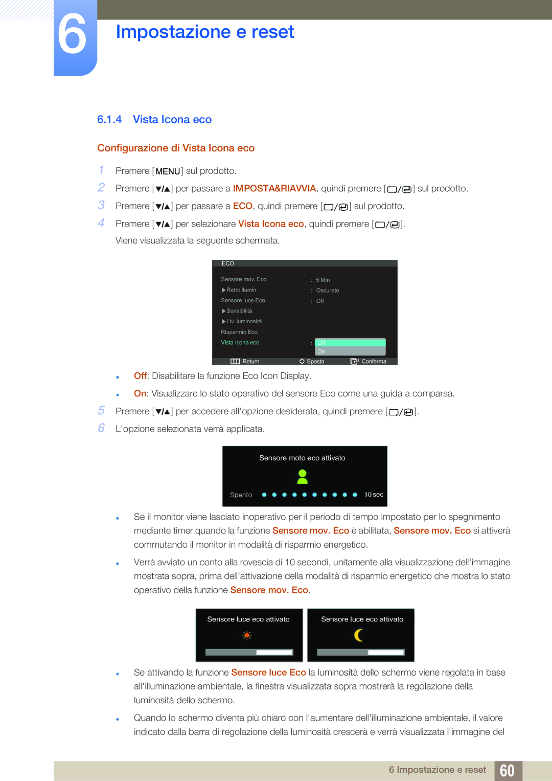 Samsung LS27A850DS/EN manual Configurazione di Vista Icona eco 