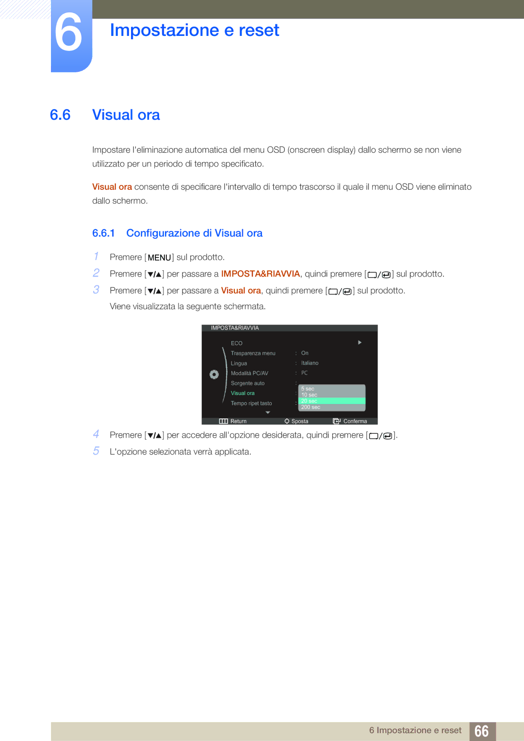 Samsung LS27A850DS/EN manual Configurazione di Visual ora 