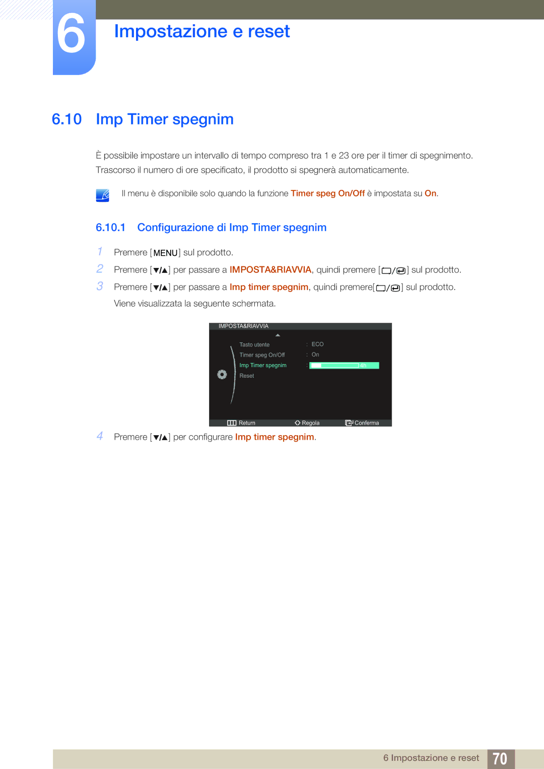 Samsung LS27A850DS/EN manual Configurazione di Imp Timer spegnim 