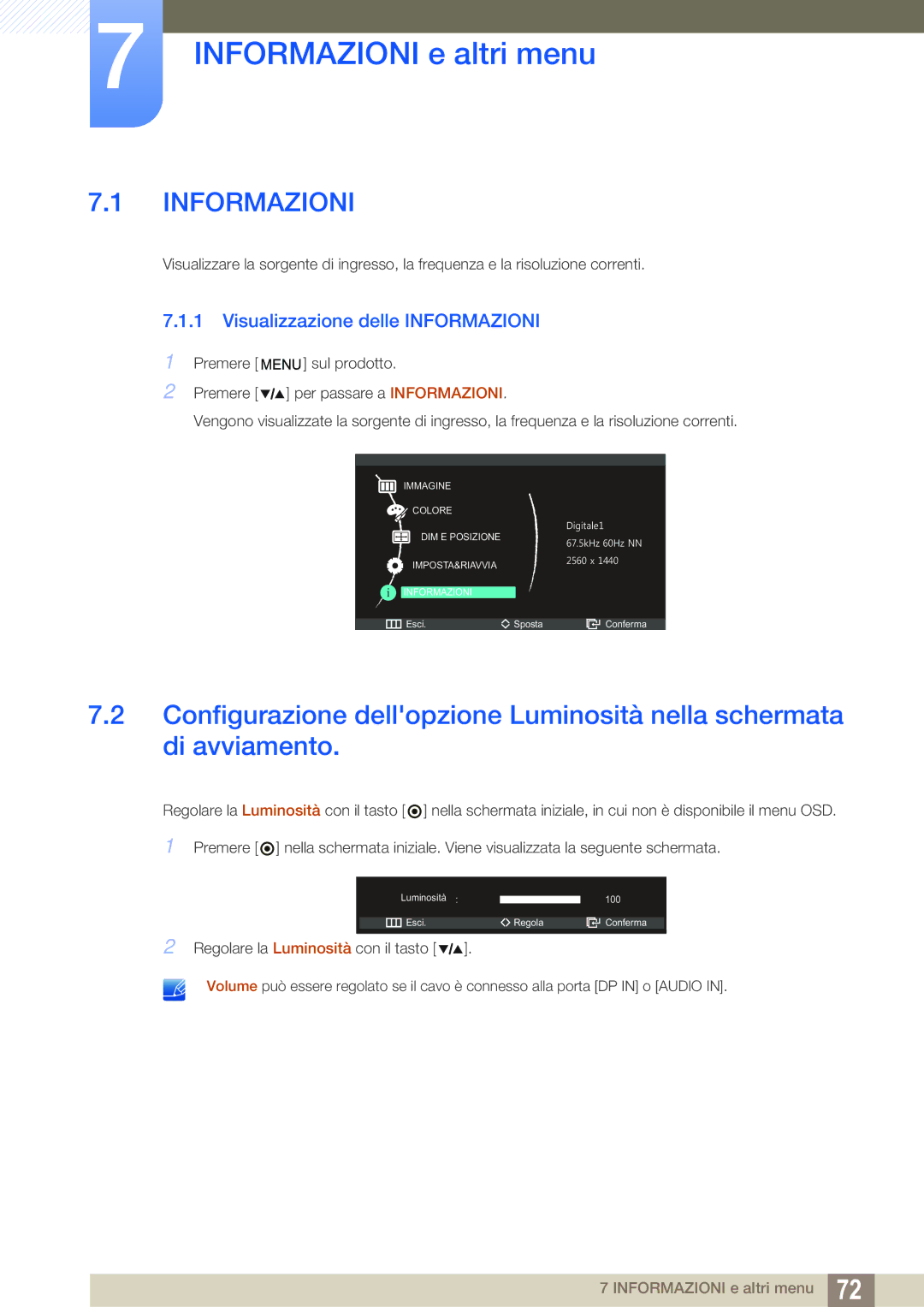 Samsung LS27A850DS/EN manual Informazioni e altri menu, Visualizzazione delle Informazioni 