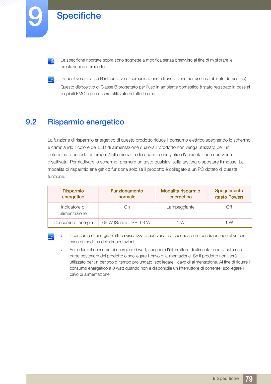 Samsung LS27A850DS/EN manual Risparmio energetico 