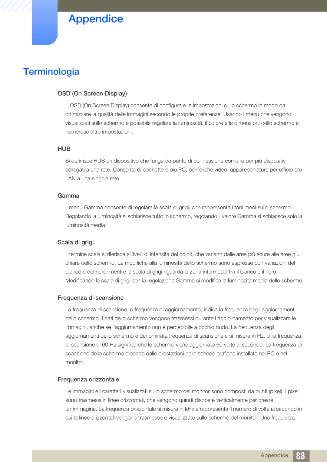 Samsung LS27A850DS/EN manual Terminologia, OSD On Screen Display 