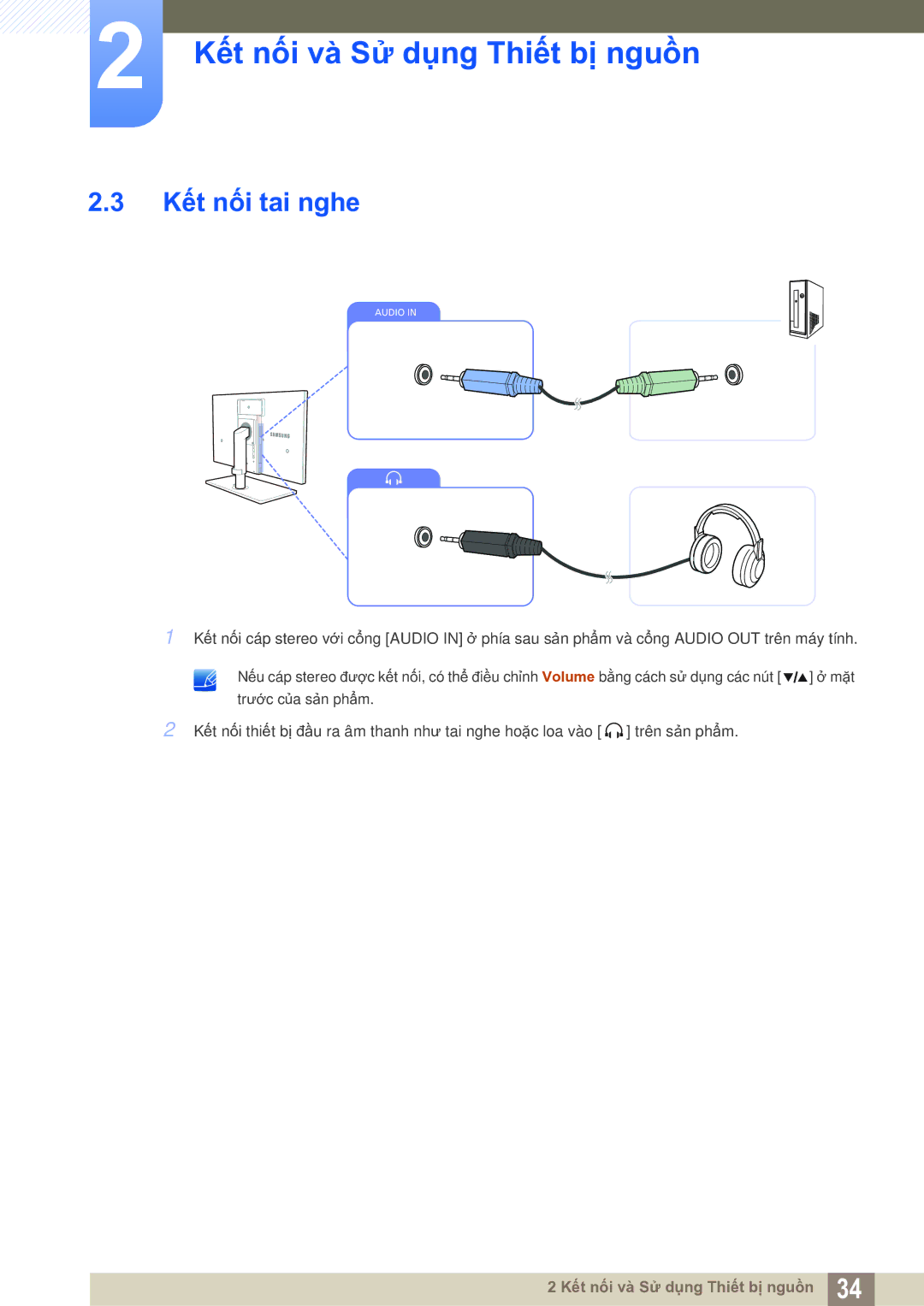 Samsung LS27A850DS/EN manual Kết nối tai nghe 