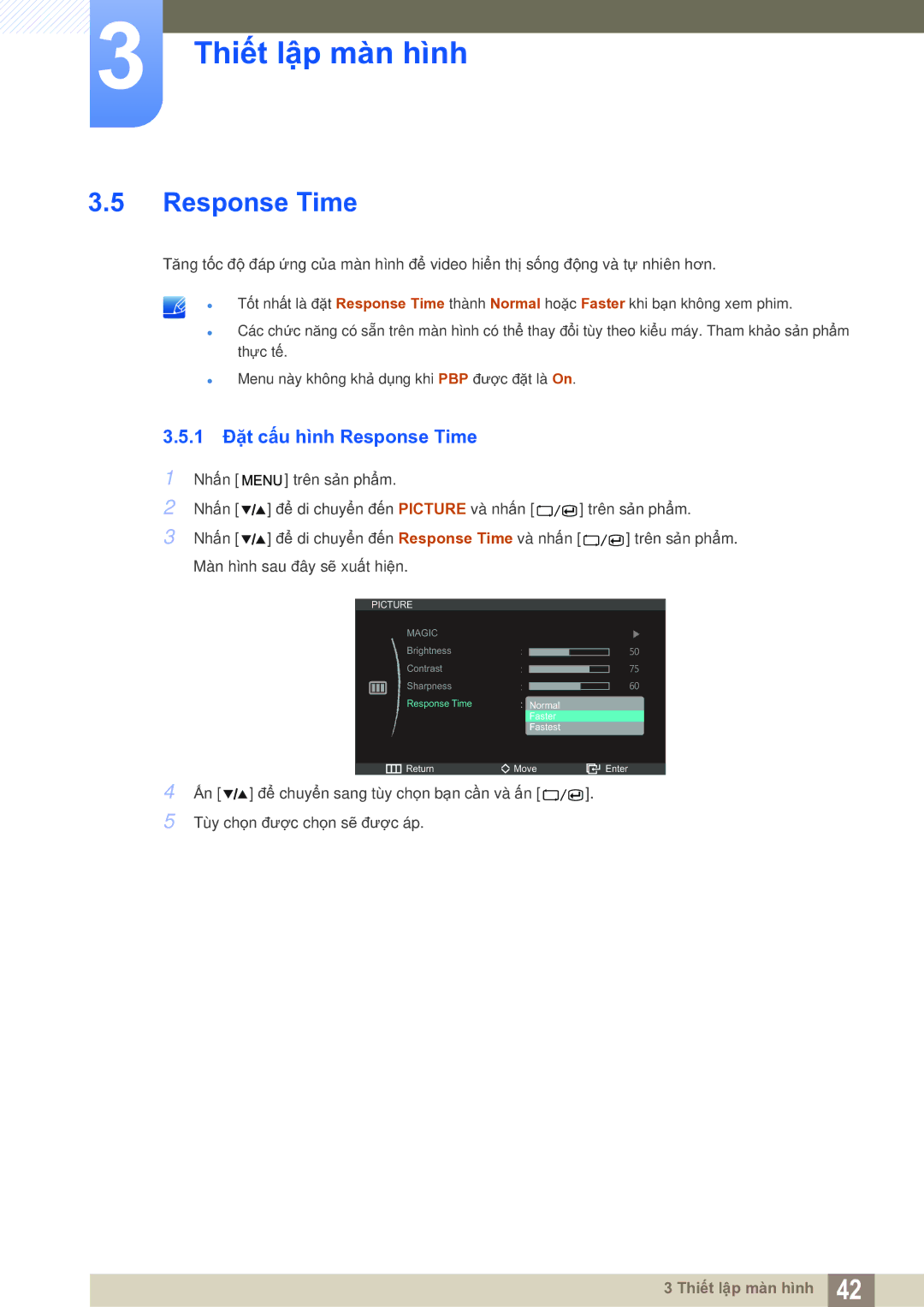 Samsung LS27A850DS/EN manual 1 Đặt cấu hình Response Time 