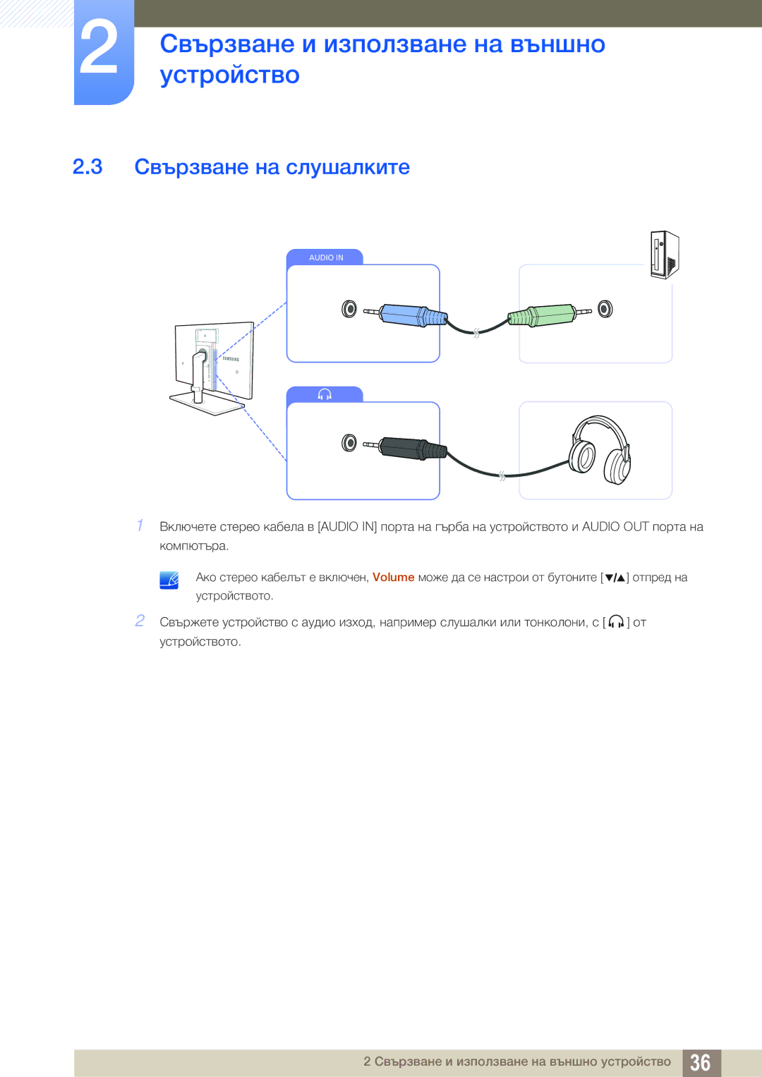 Samsung LS27A850DS/EN manual Свързване на слушалките 