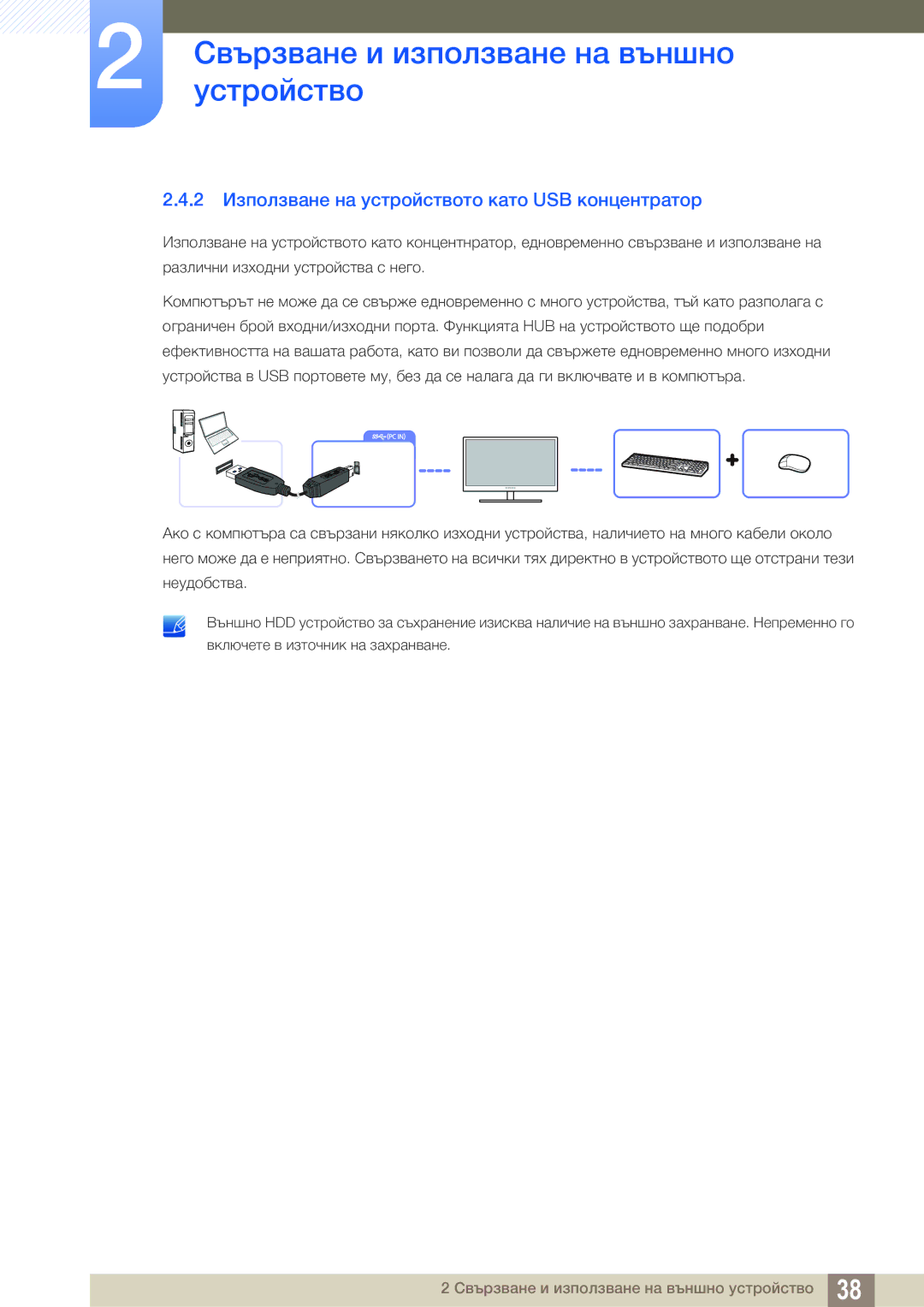 Samsung LS27A850DS/EN manual 2 Използване на устройството като USB концентратор 