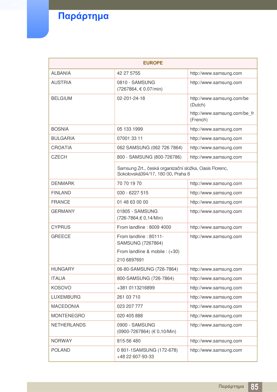 Samsung LS27A850DS/EN manual Europe 