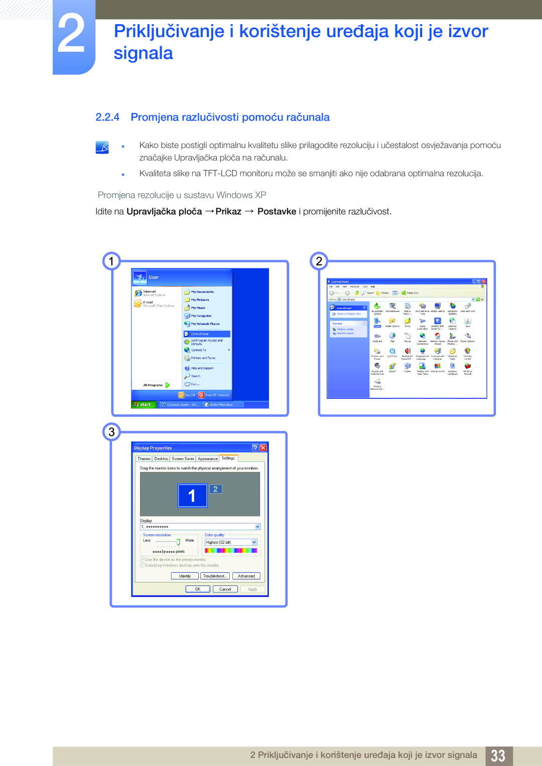 Samsung LS27A850DS/EN manual Promjena razlučivosti pomoću računala 