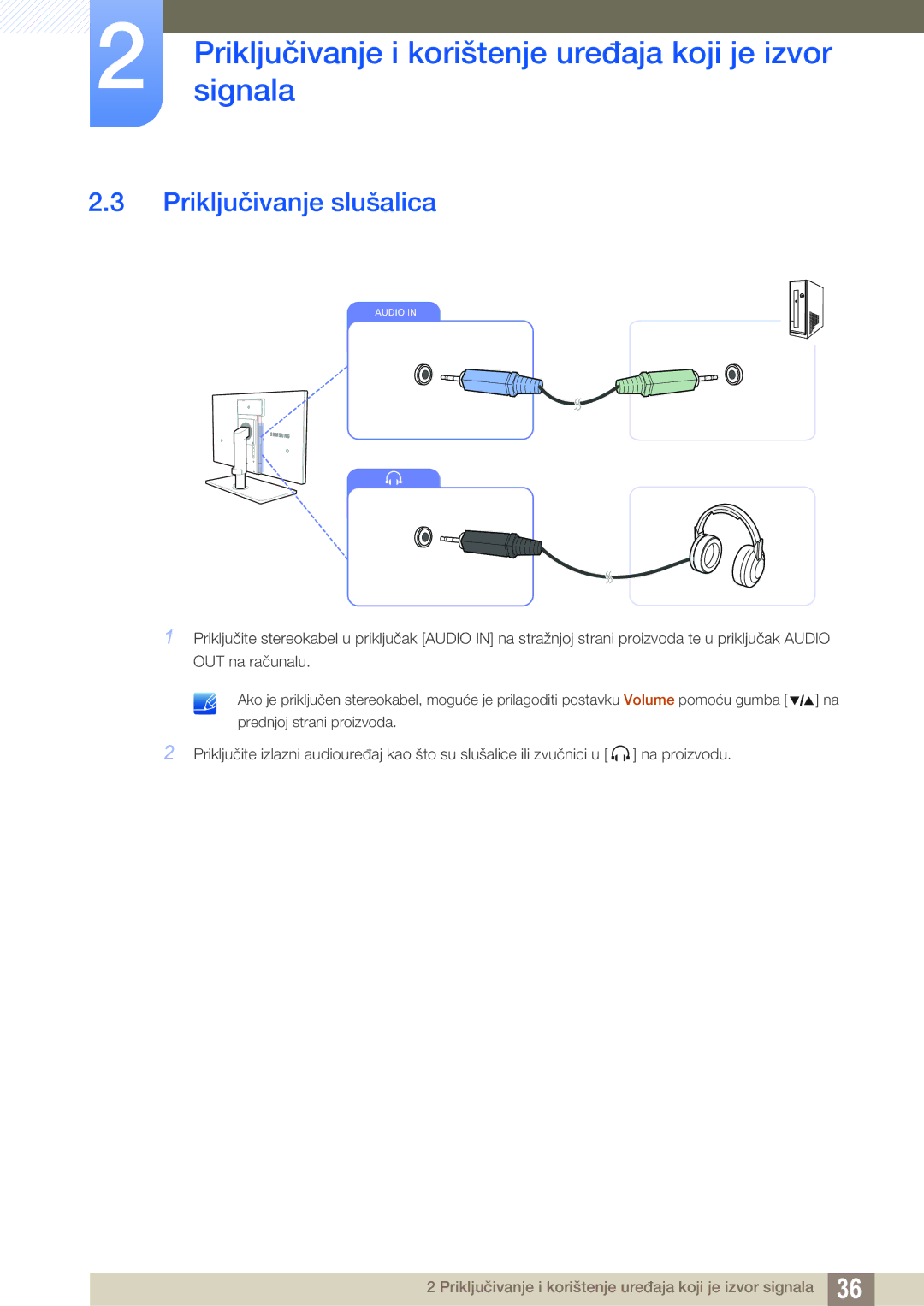 Samsung LS27A850DS/EN manual Priključivanje slušalica 