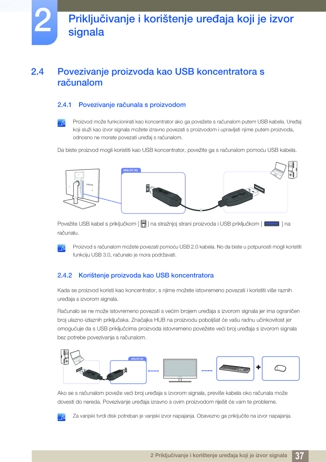 Samsung LS27A850DS/EN manual Povezivanje proizvoda kao USB koncentratora s računalom, Povezivanje računala s proizvodom 