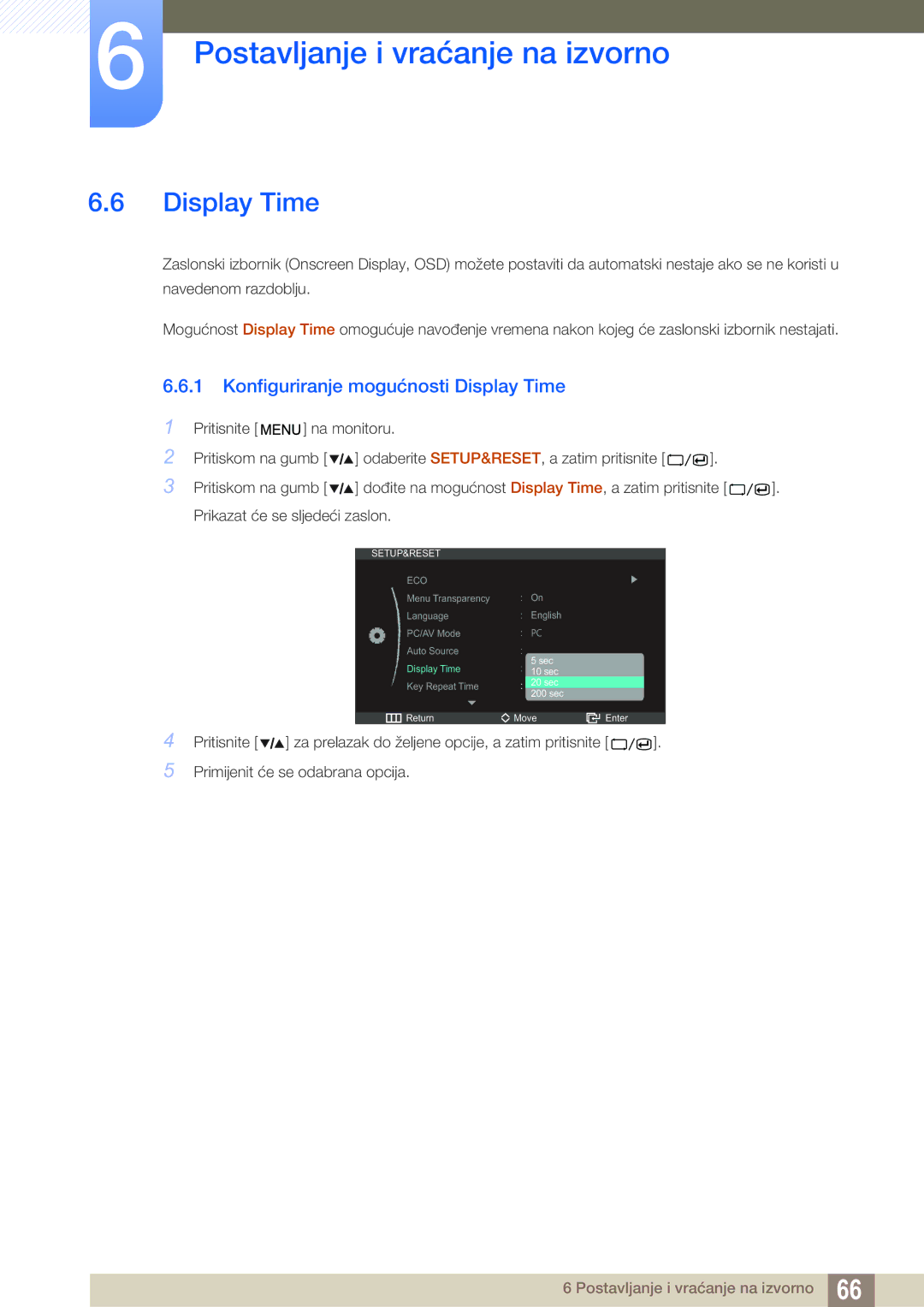 Samsung LS27A850DS/EN manual Konfiguriranje mogućnosti Display Time 