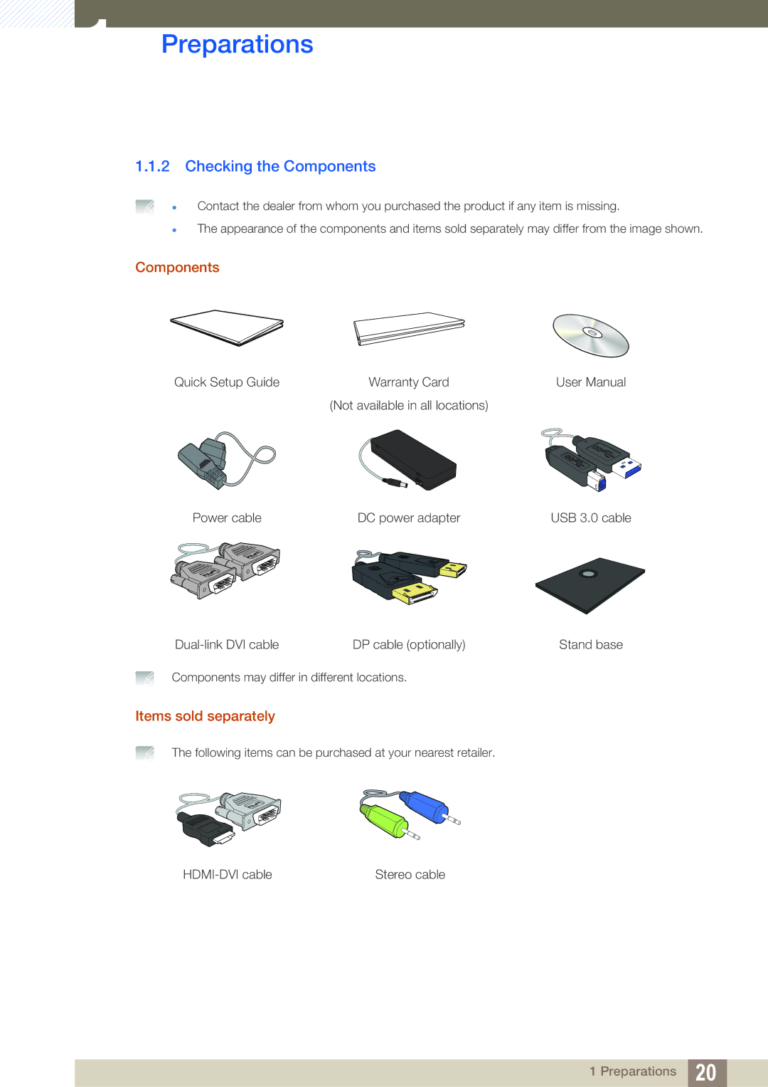 Samsung LS27A850DSR/CH, LS27A850DSR/EN, LS27A850DS/EN manual Checking the Components 