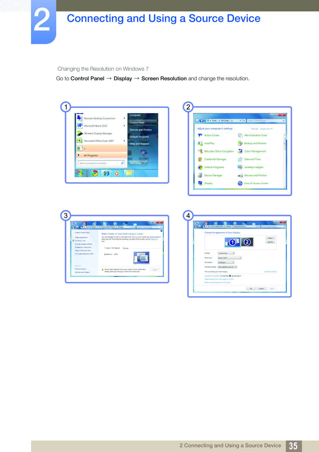 Samsung LS27A850DSR/CH, LS27A850DSR/EN, LS27A850DS/EN manual Changing the Resolution on Windows 