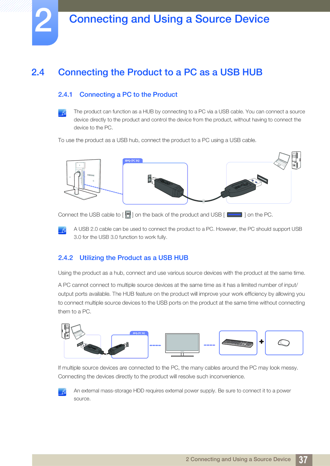 Samsung LS27A850DS/EN, LS27A850DSR/EN manual Connecting the Product to a PC as a USB HUB, Connecting a PC to the Product 