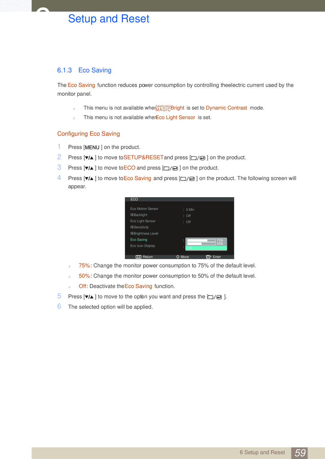 Samsung LS27A850DSR/CH, LS27A850DSR/EN, LS27A850DS/EN manual Configuring Eco Saving 