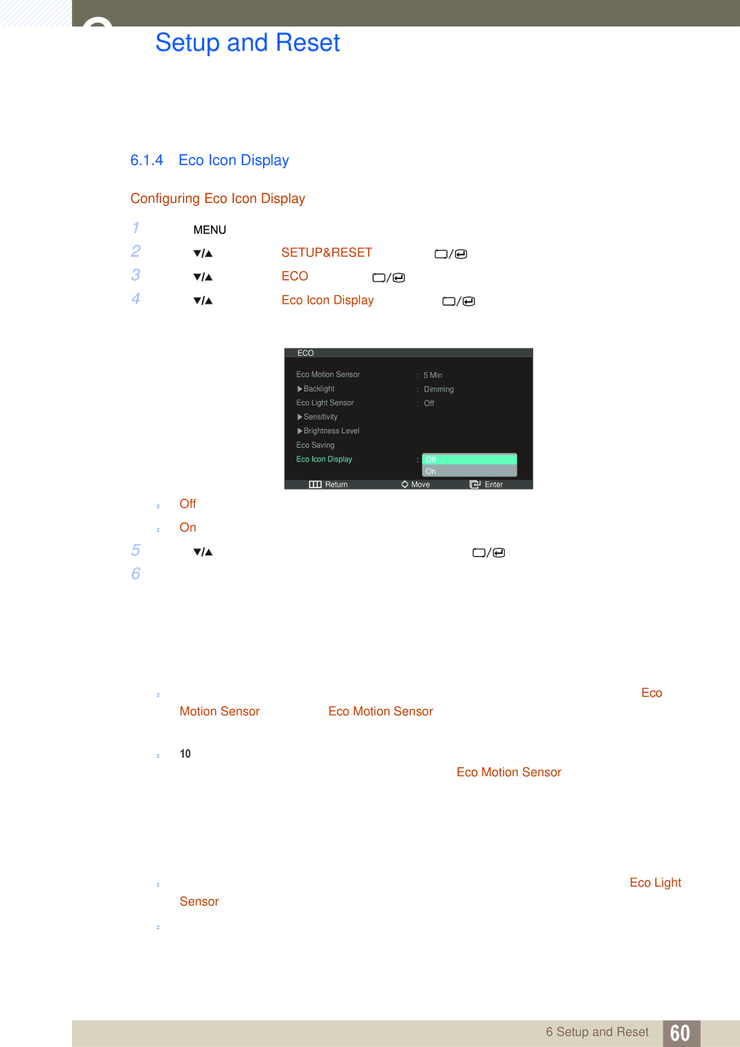 Samsung LS27A850DSR/EN, LS27A850DS/EN, LS27A850DSR/CH manual Configuring Eco Icon Display 