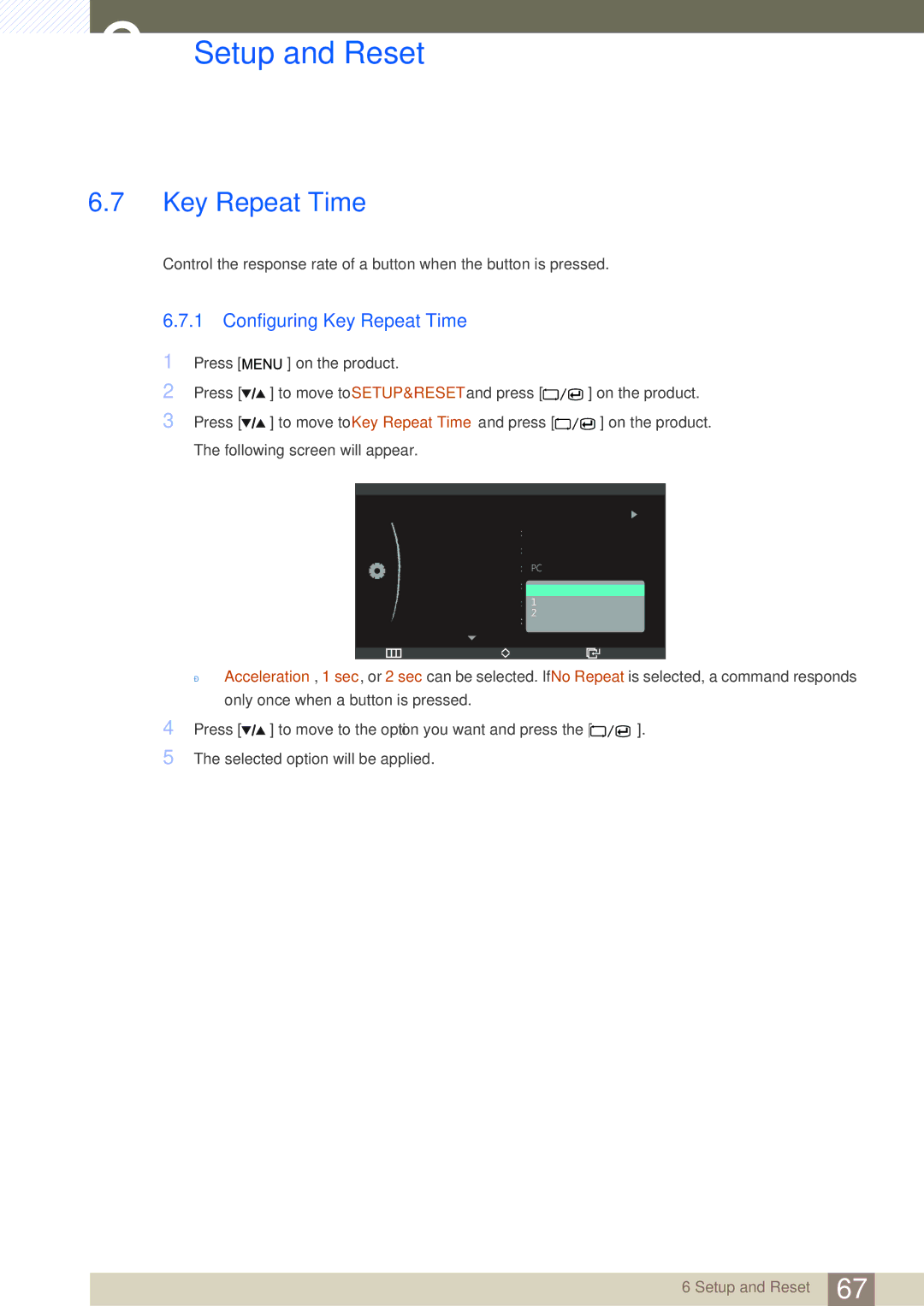 Samsung LS27A850DS/EN, LS27A850DSR/EN, LS27A850DSR/CH manual Configuring Key Repeat Time 