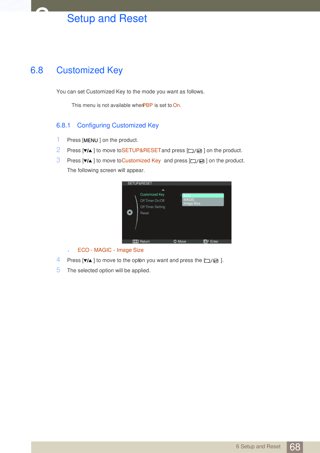 Samsung LS27A850DSR/CH, LS27A850DSR/EN, LS27A850DS/EN manual Configuring Customized Key 