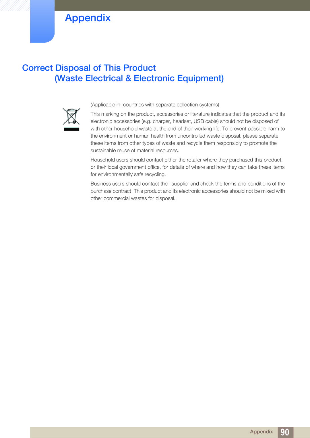 Samsung LS27A850DSR/EN, LS27A850DS/EN, LS27A850DSR/CH manual Appendix 