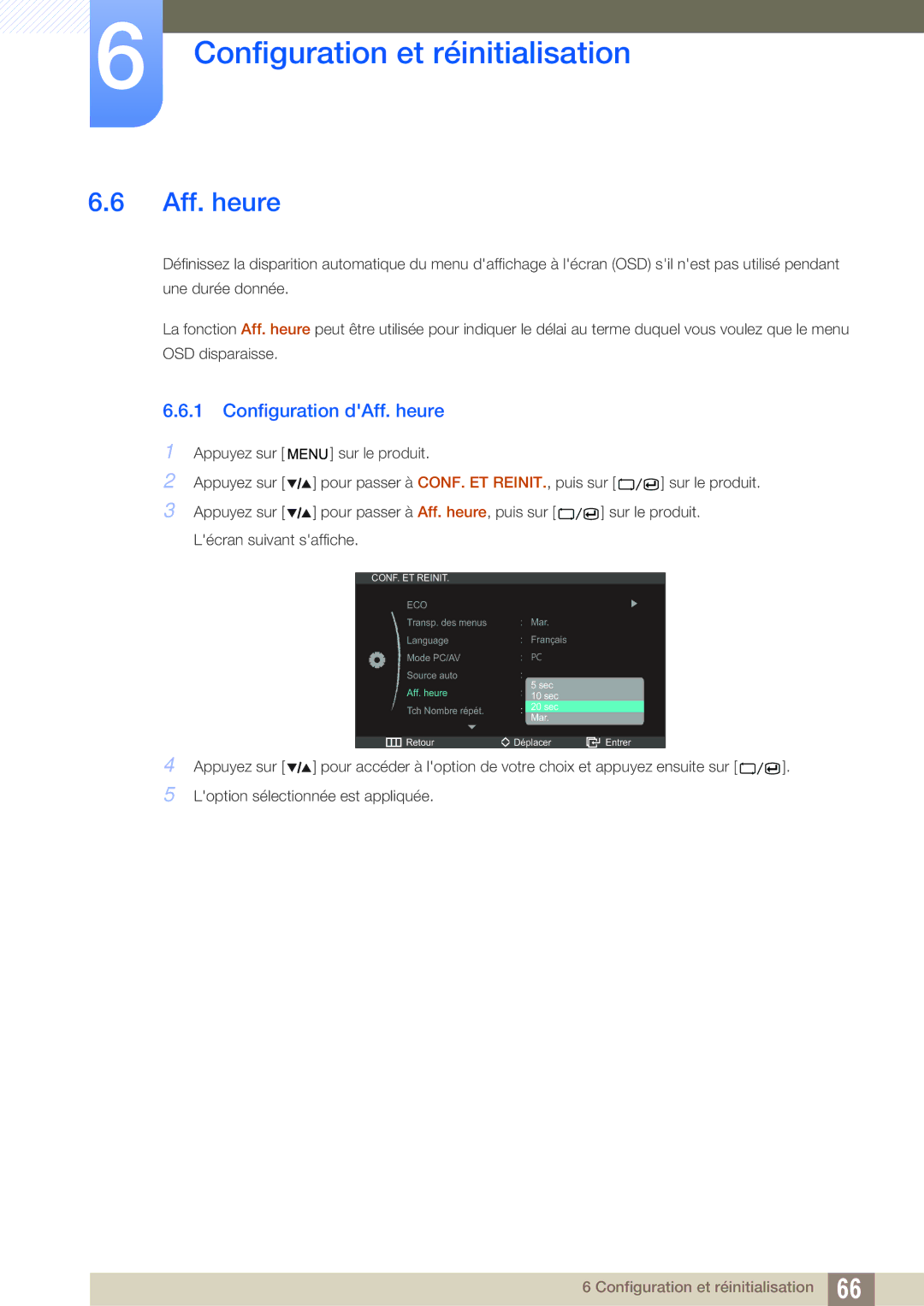 Samsung LS27A850DSR/EN, LS27A850DS/EN manual Configuration dAff. heure 