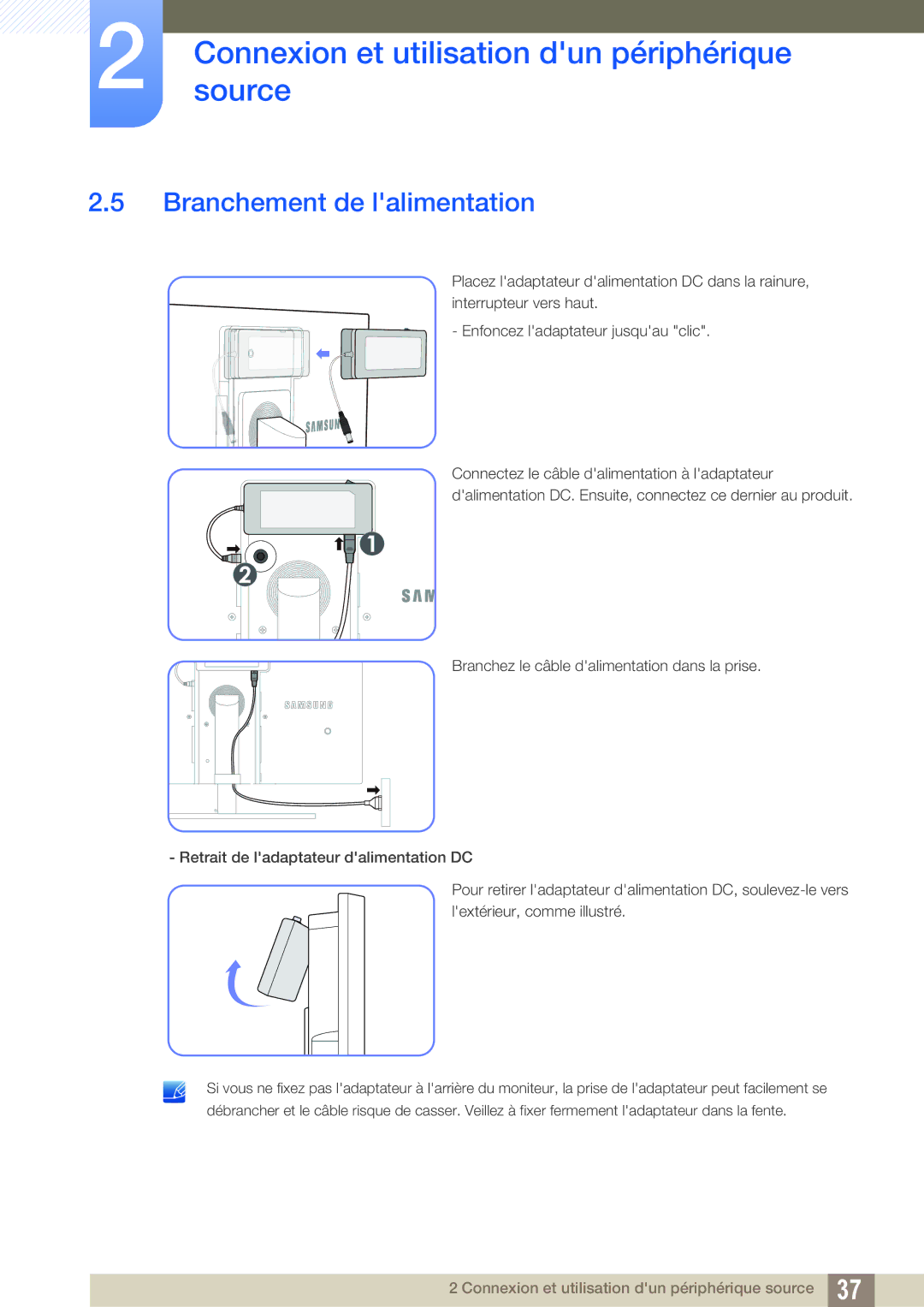 Samsung LS27A850DS/EN, LS27A850DSR/EN manual Branchement de lalimentation 