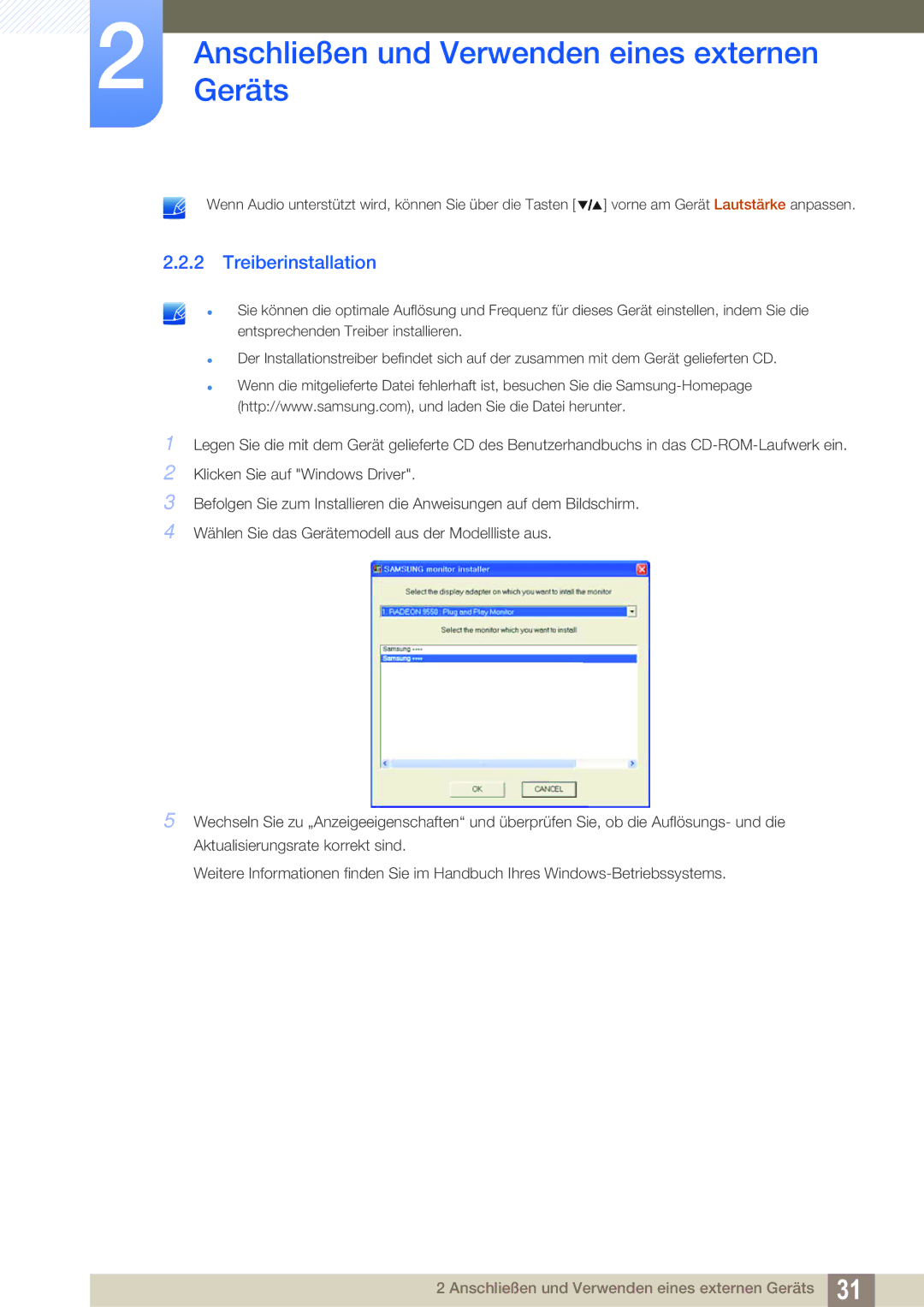 Samsung LS27A850DS/EN, LS27A850DSR/EN manual Treiberinstallation 